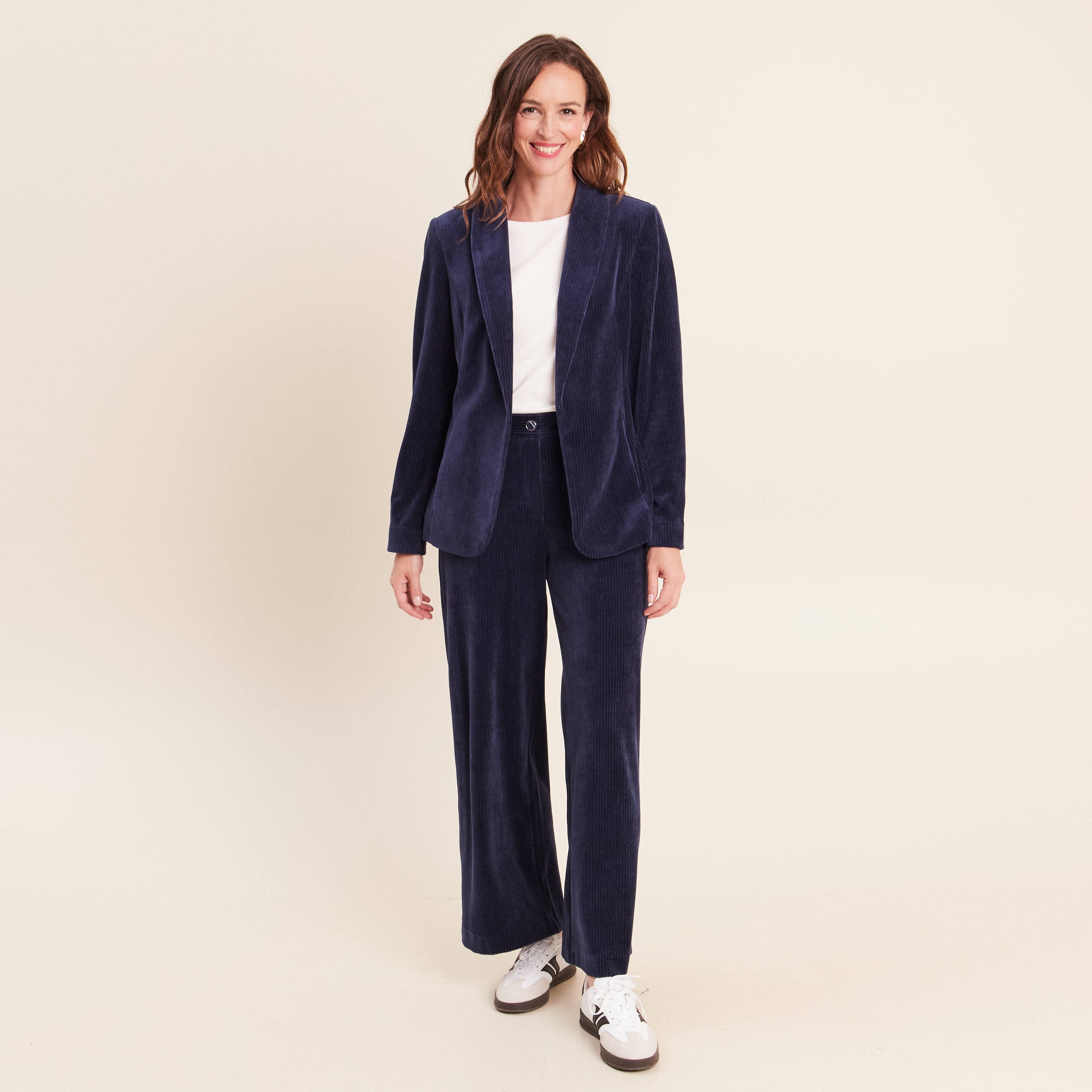 Veste tailleur velours bleu marine femme