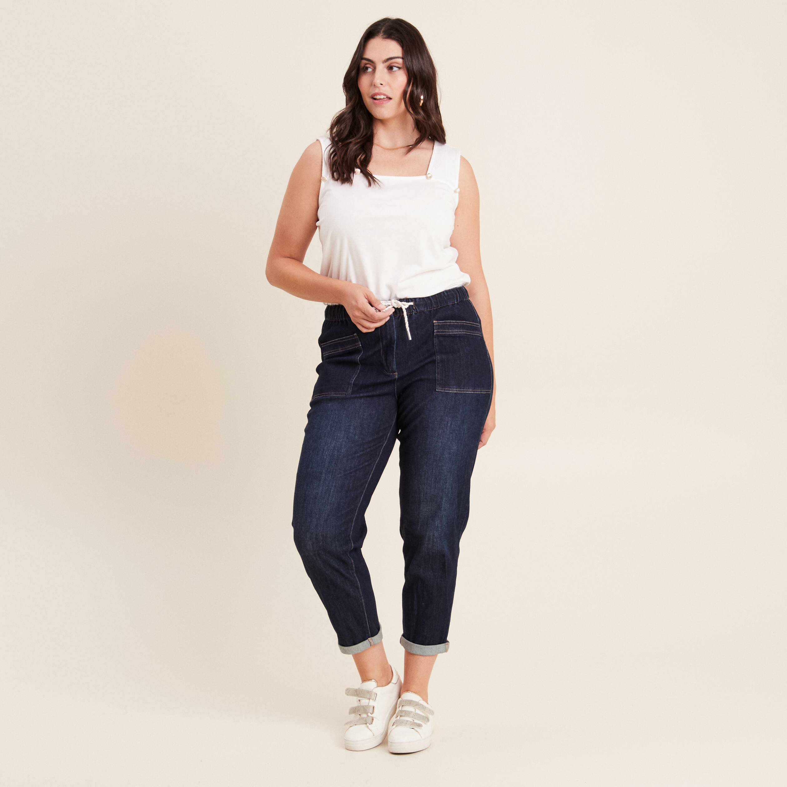 jean large a coulisse denim brut femme Jean large à coulisse denim brut femme