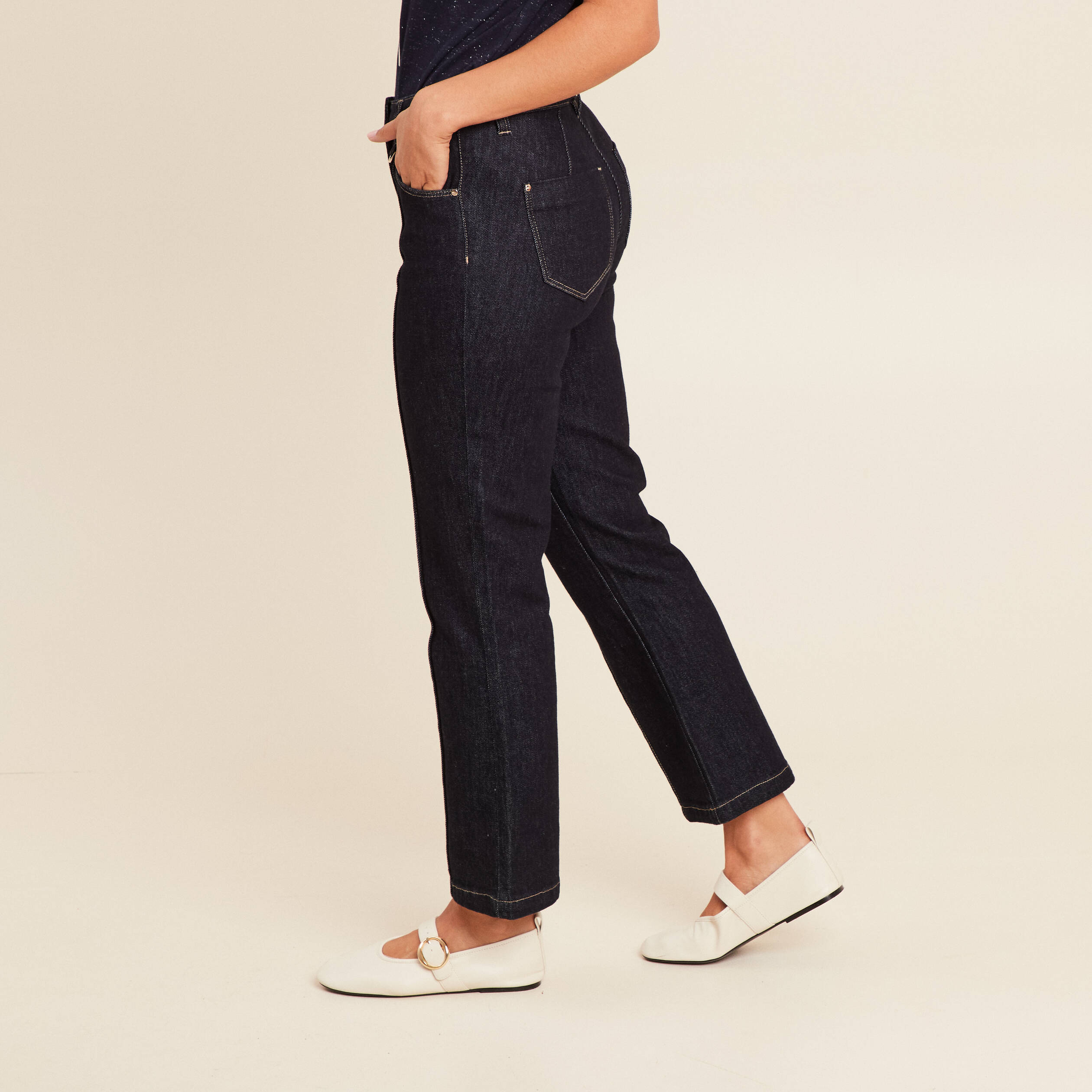 pantalon bootcut 78eme taille haute denim brut femme pantalon bootcut 7/8ème taille haute denim brut femme