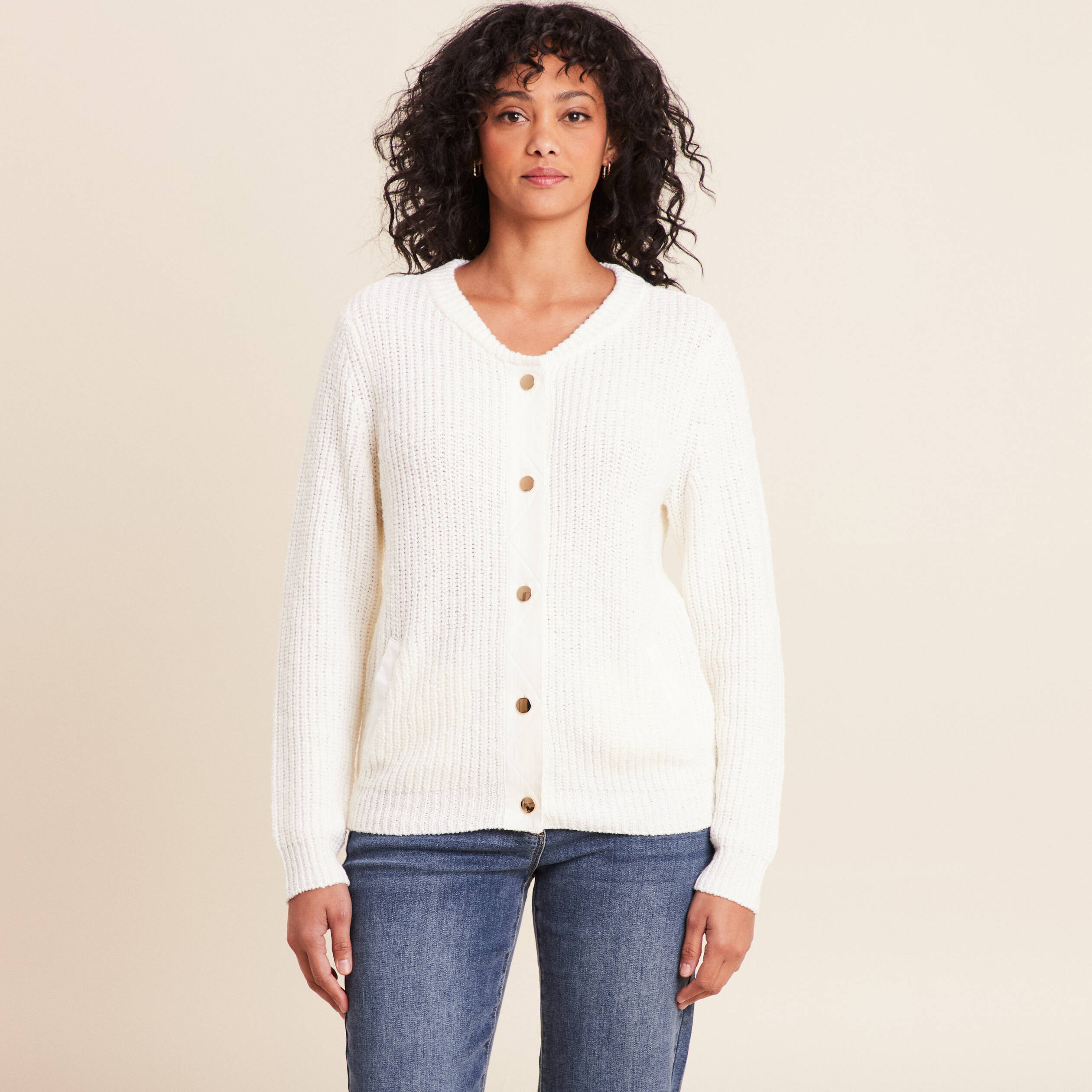 Gilet manches longues ecru femme