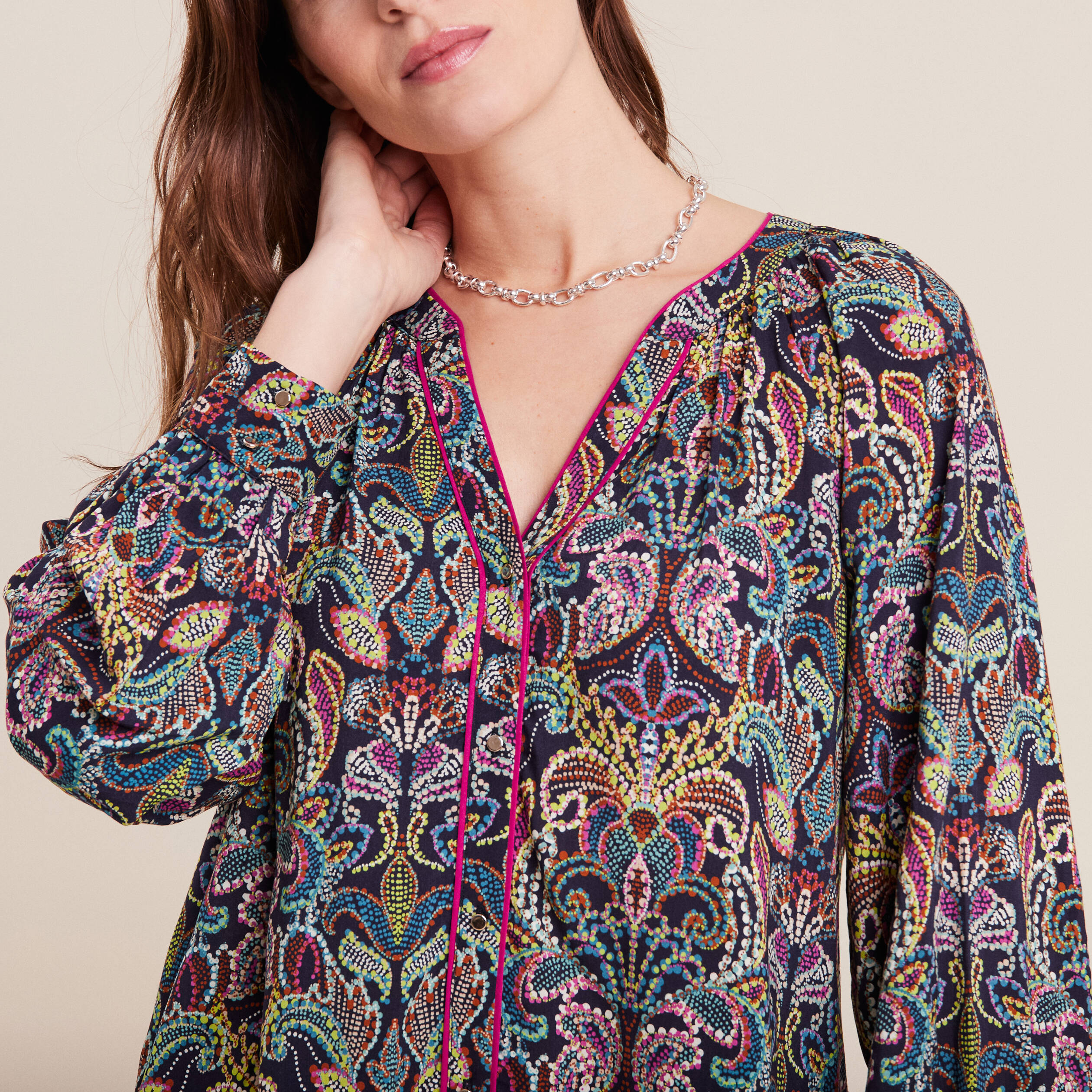 Blouse manches longues multicolore femme