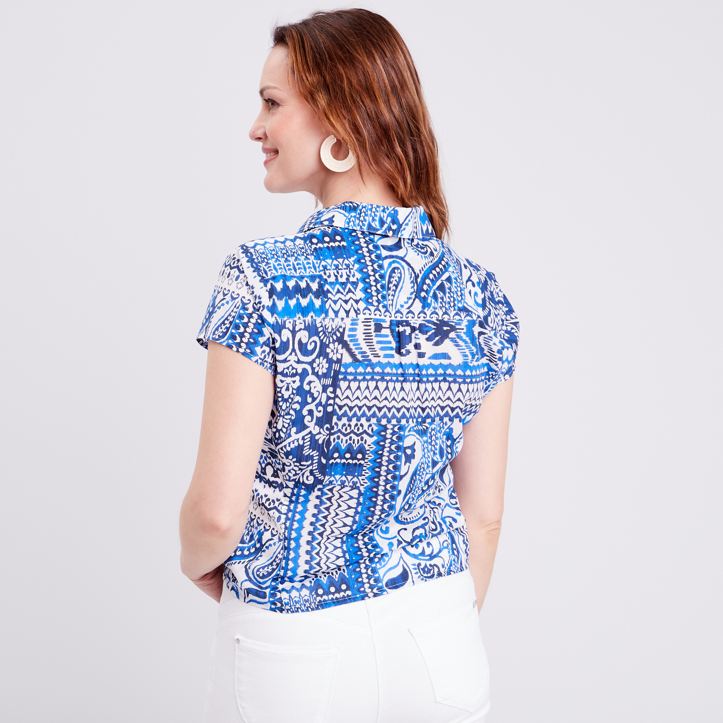 chemise manches courtes nouee bleu femme Chemise manches courtes nouée bleu femme