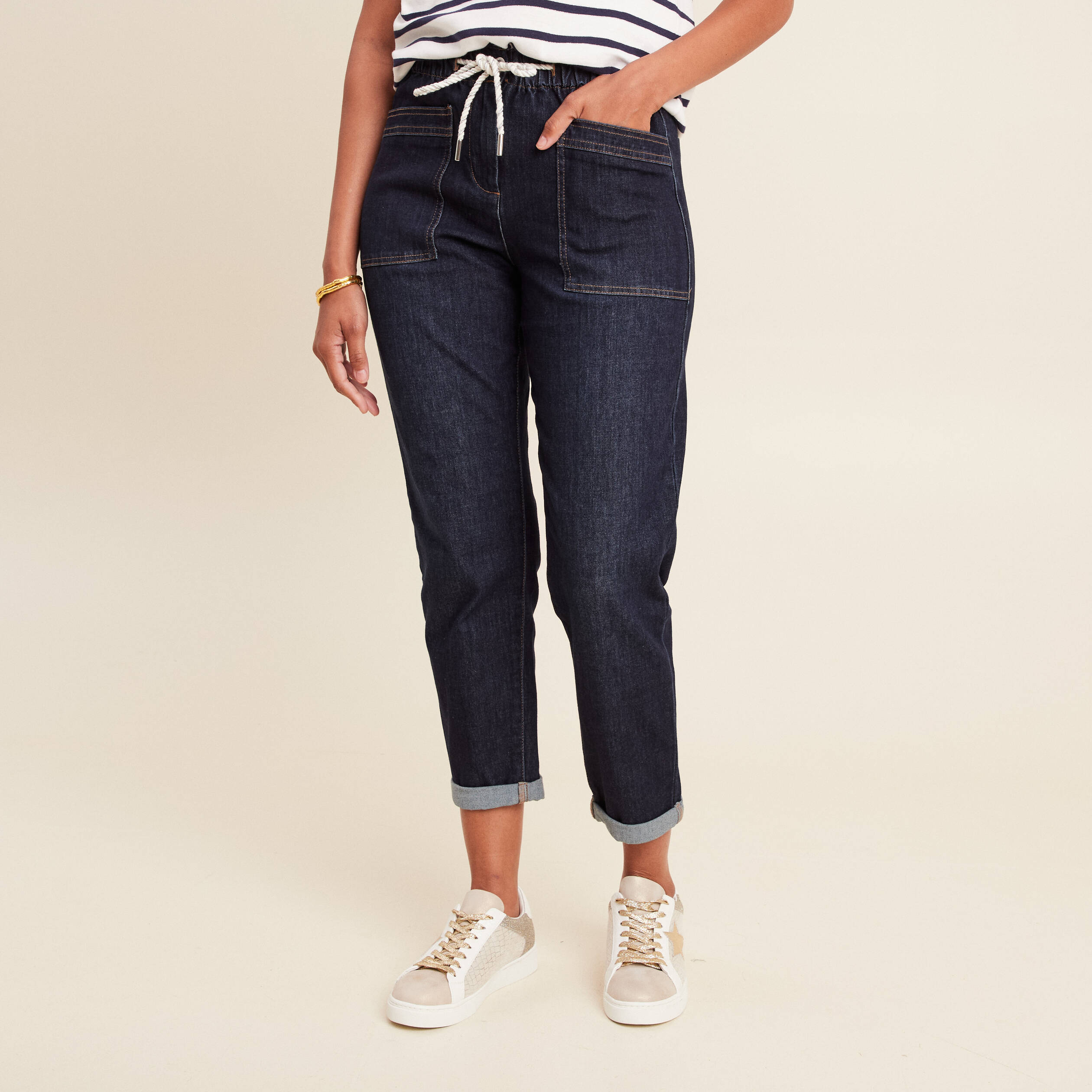 jean large a coulisse denim brut femme Jean large à coulisse denim brut femme