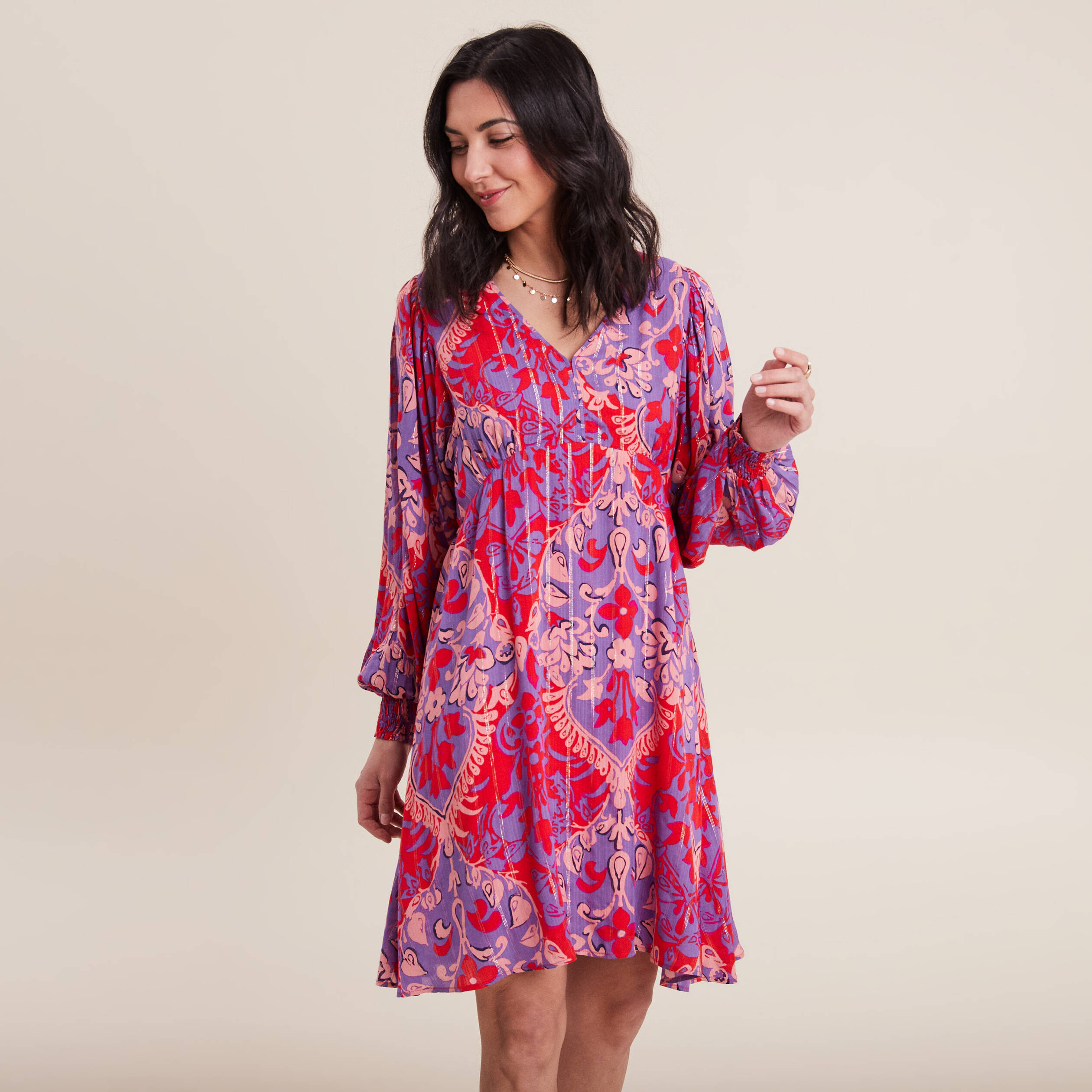 robe evasee manches 34 rouge femme Robe évasée manches 3/4 rouge femme