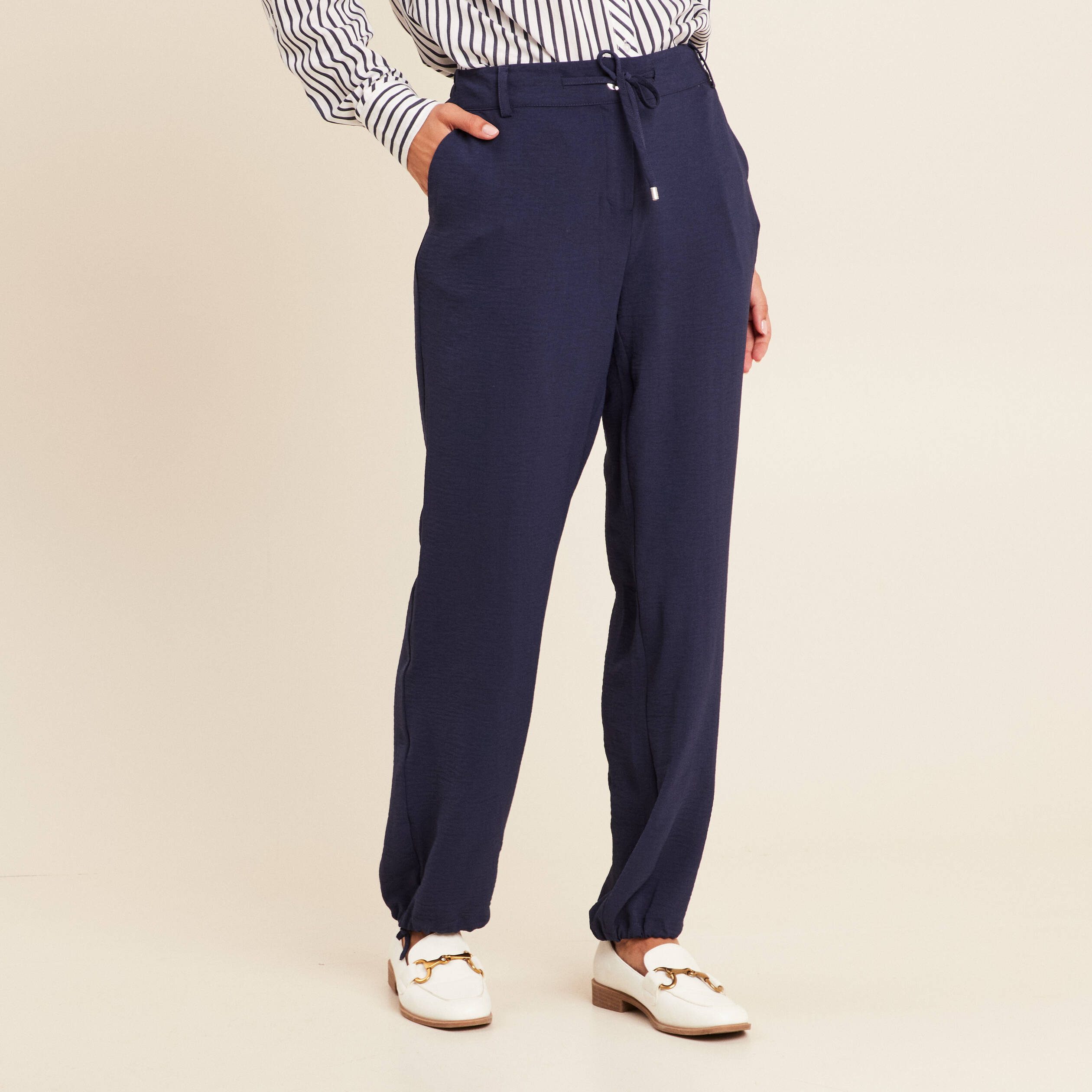 pantalon large taille standard bleu fonce femme Pantalon large taille standard bleu foncé femme