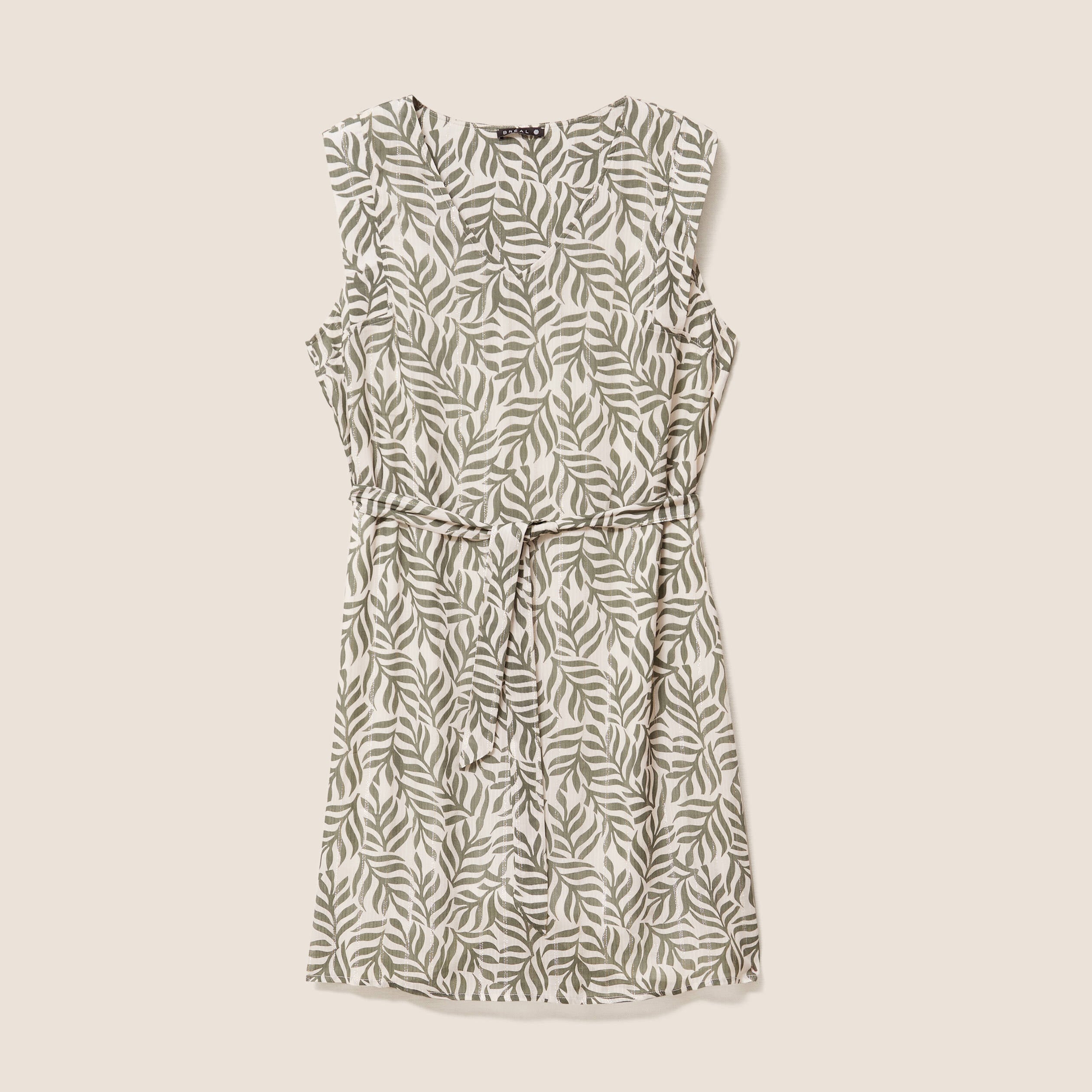 Robe droite ceintur&eacute;e vert femme