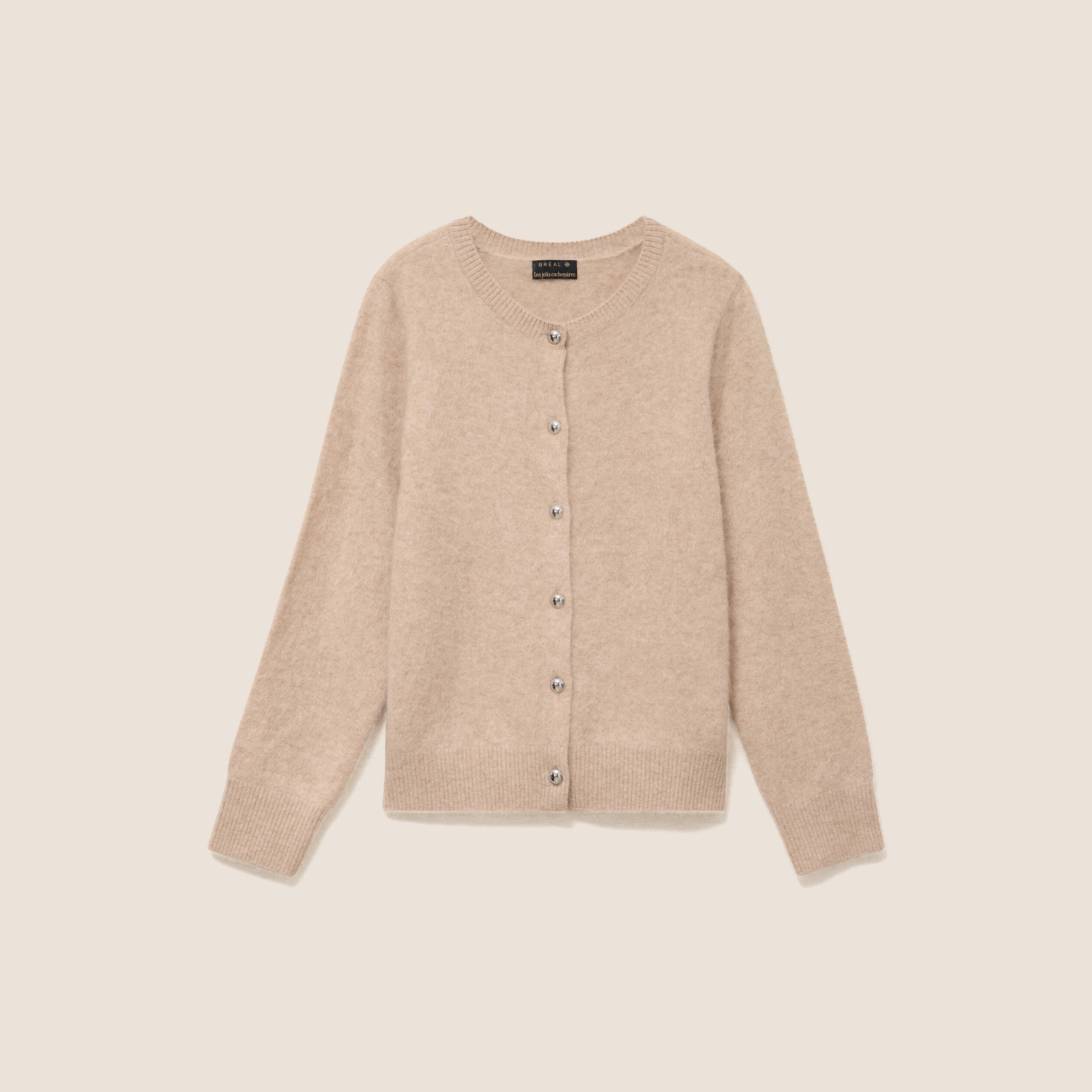 Gilet col rond sable femme