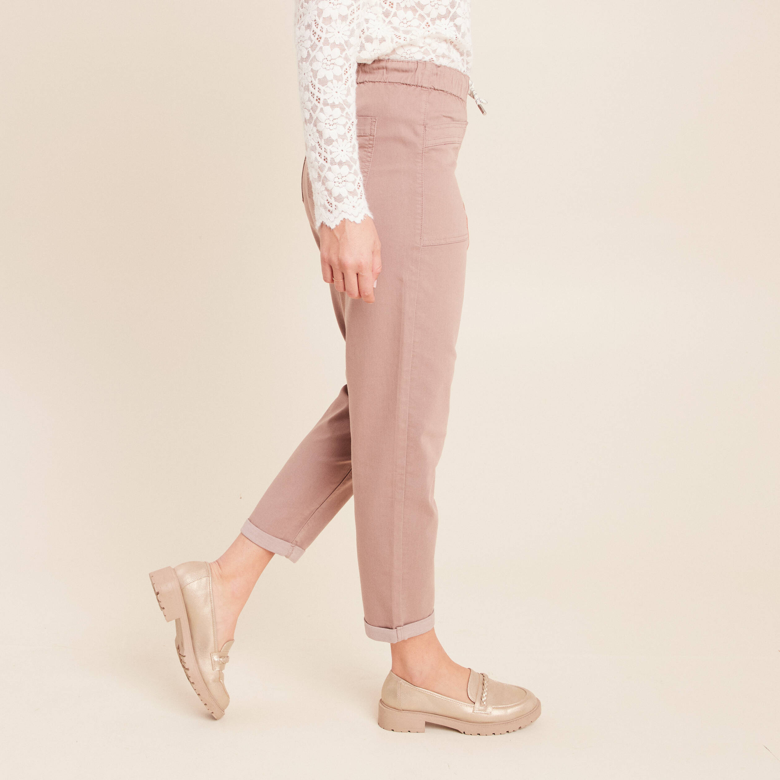 Pantalon coupe mom 7/8&egrave;me taupe femme