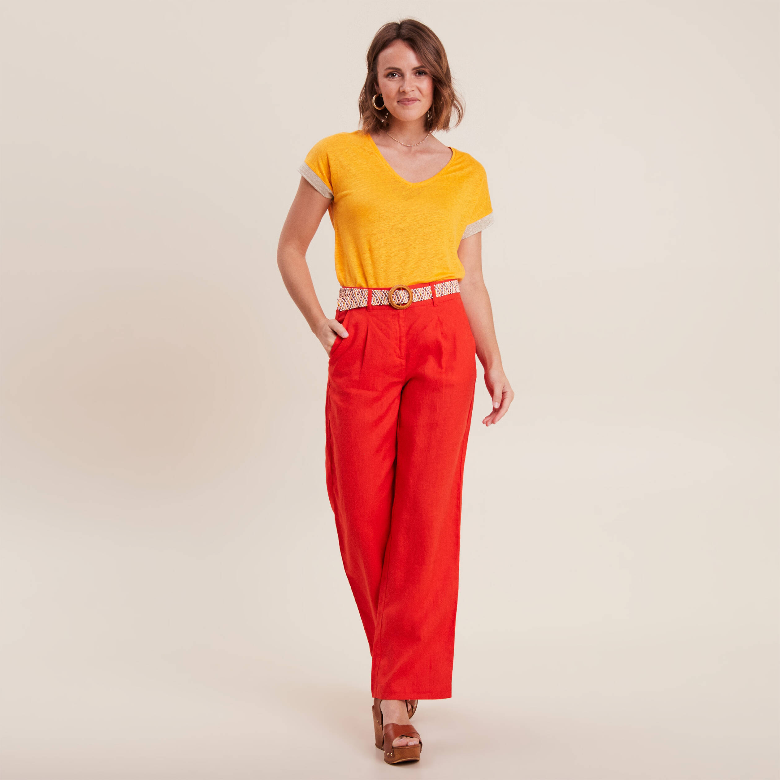 t shirt manches courtes jaune or femme T-shirt manches courtes jaune or femme