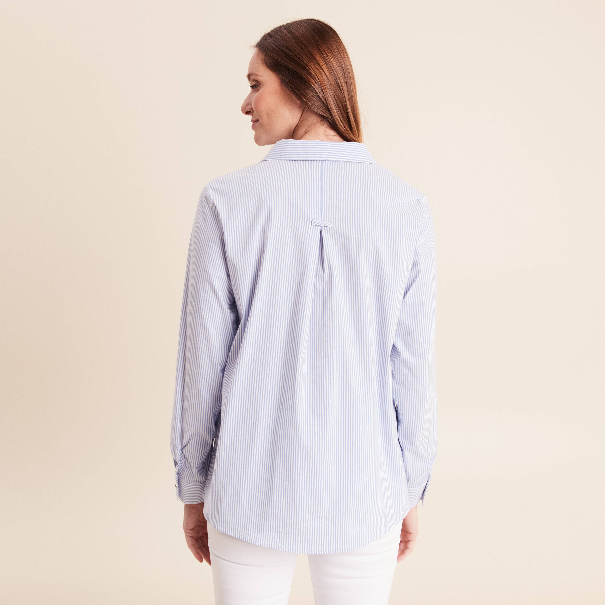 Blouse ample col chemise manches longues bleu femme