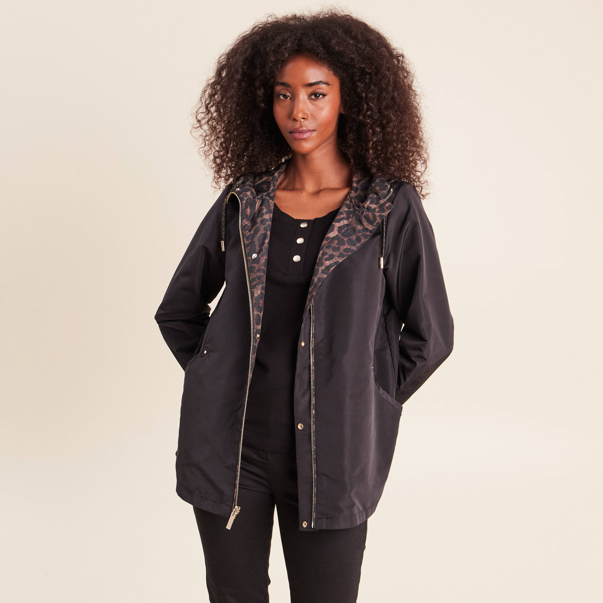 Parka cintr&eacute;e r&eacute;versible &agrave; capuche marron femme