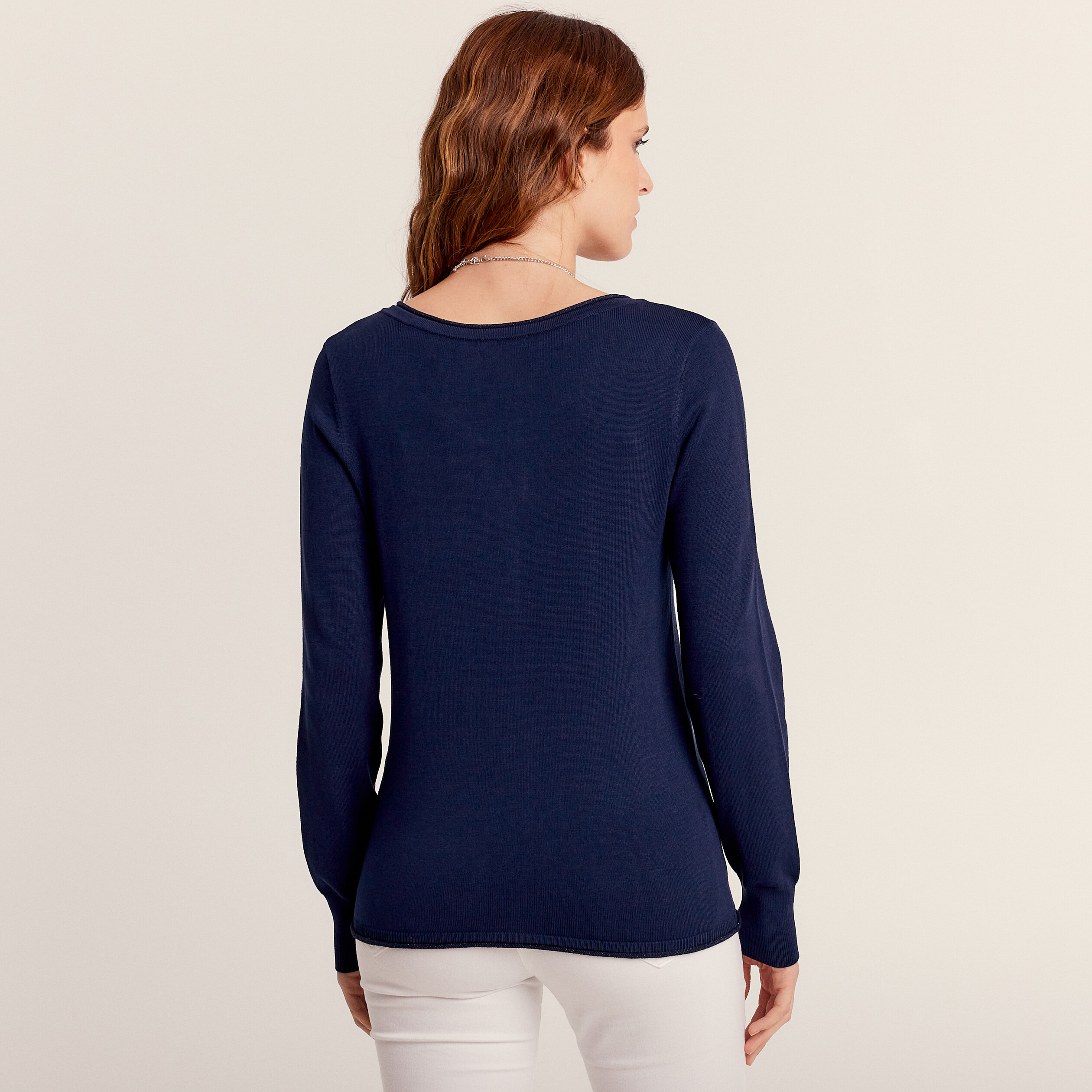 Pull manches longues bleu marine femme