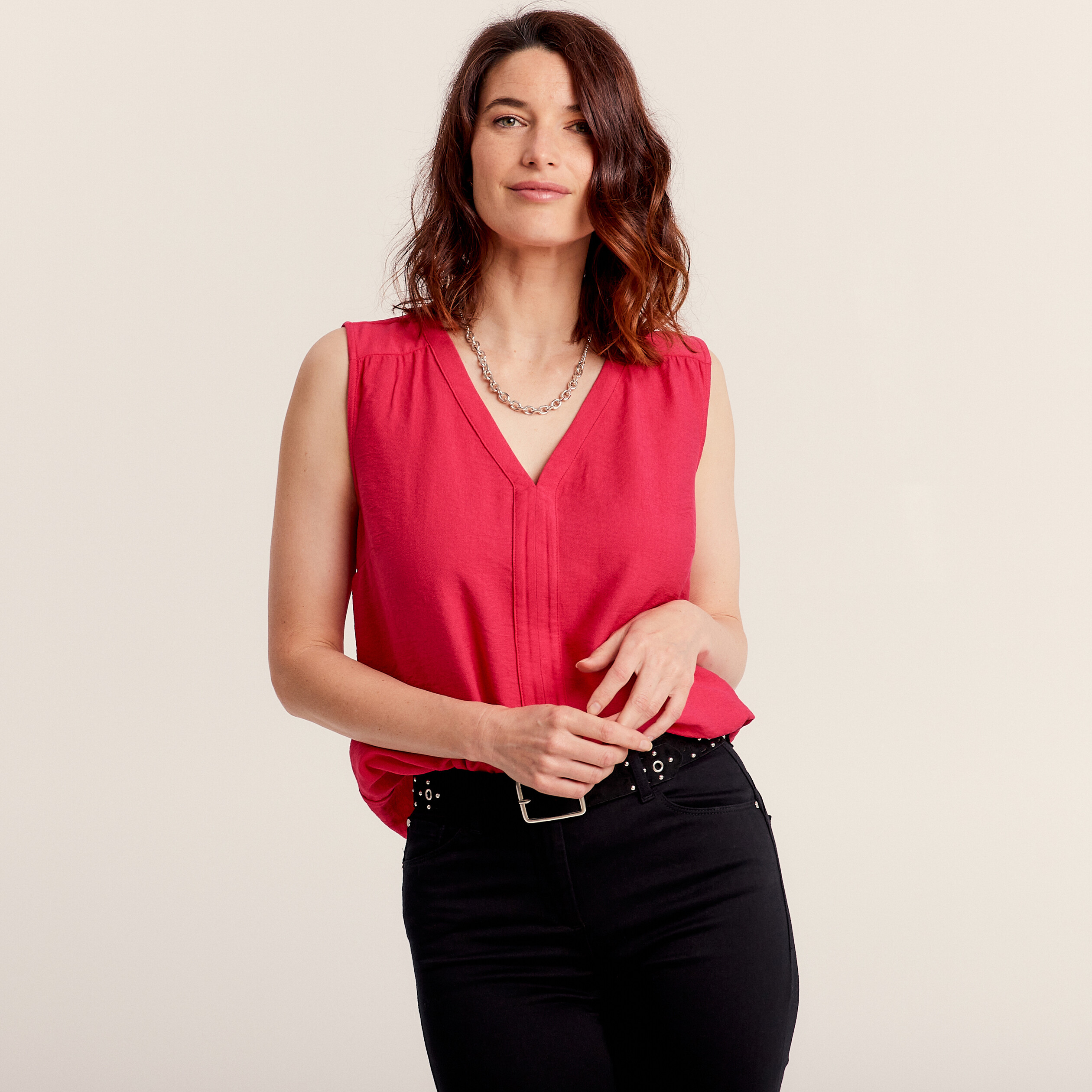 Blouse sans manches rose fushia femme