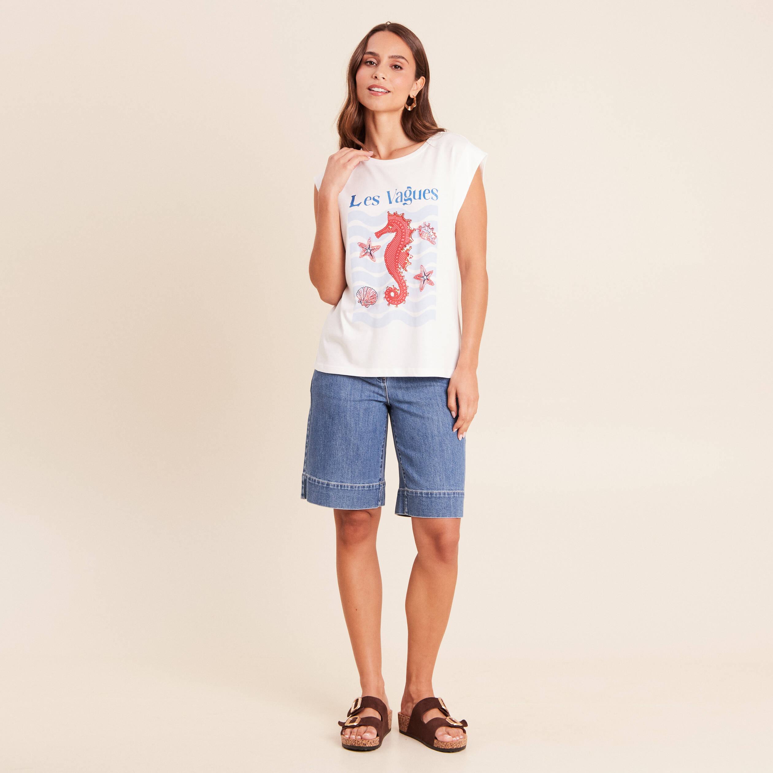 T-shirt sans manches ecru femme