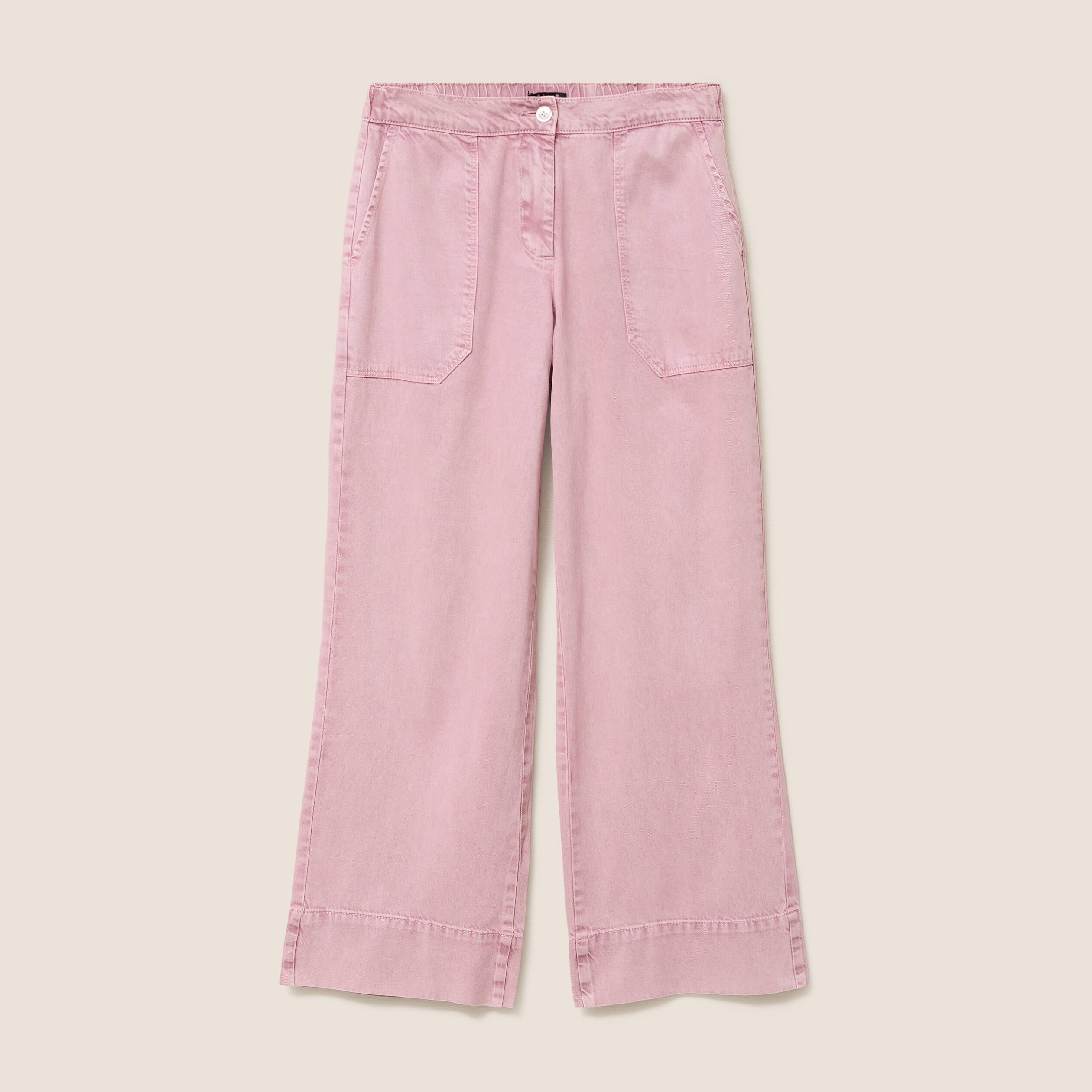 Pantalon large taille haute fluide rose femme