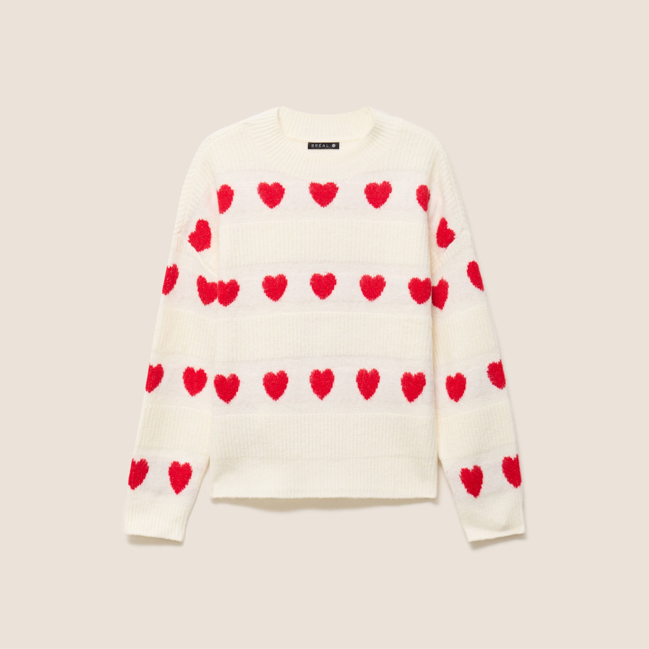 Pull col rond manches longues rouge femme