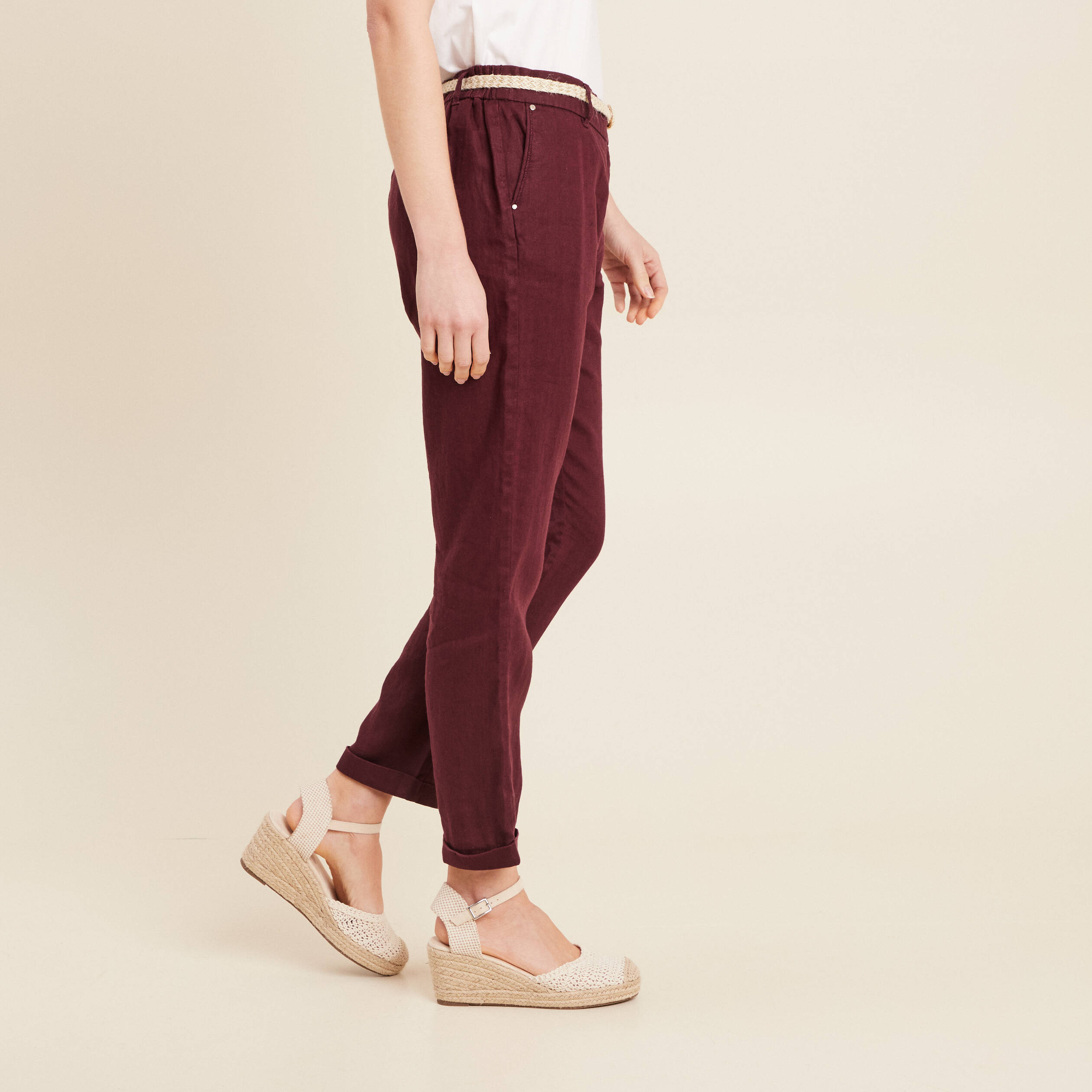 pantalon flou ceinture prune femme Pantalon flou ceinturé prune femme