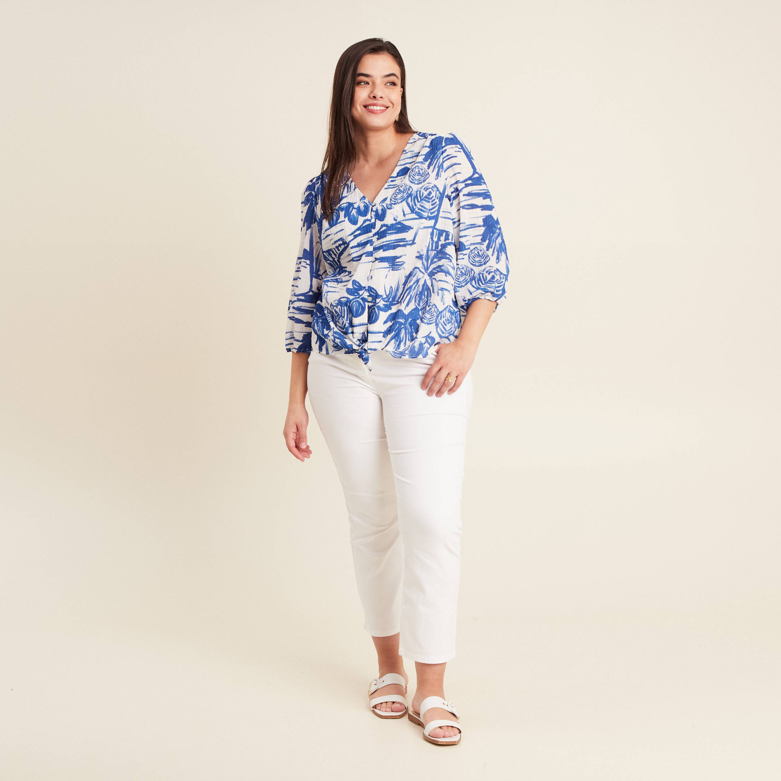 blouse manches 34 blanc femme Blouse manches 3/4 blanc femme