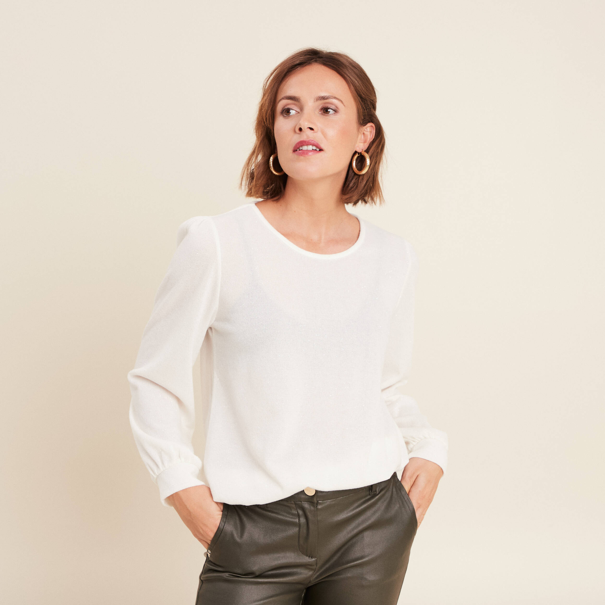 t shirt manches longues ecru femme T-shirt manches longues ecru femme