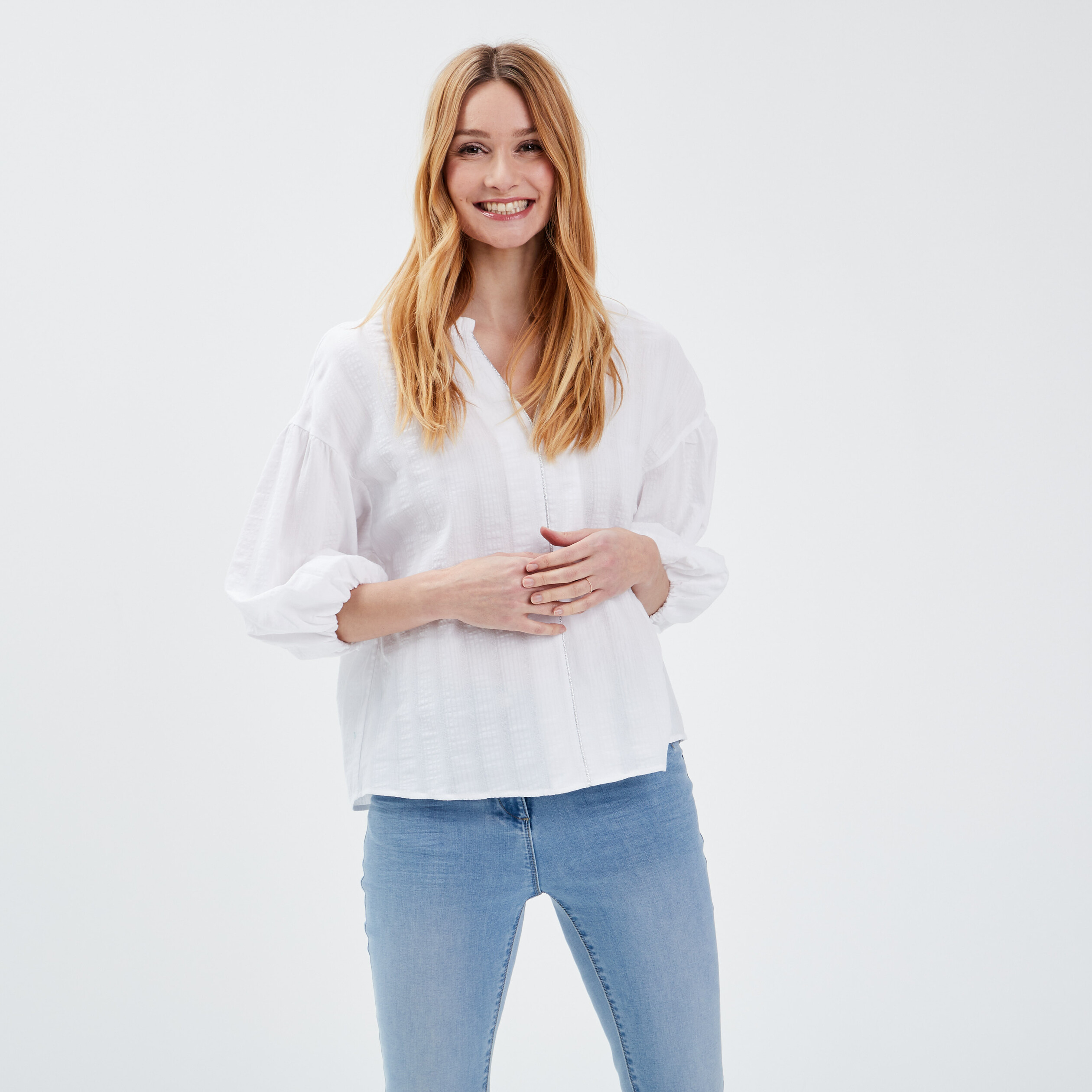 blouse manches 34 ecru femme Blouse manches 3/4 ecru femme