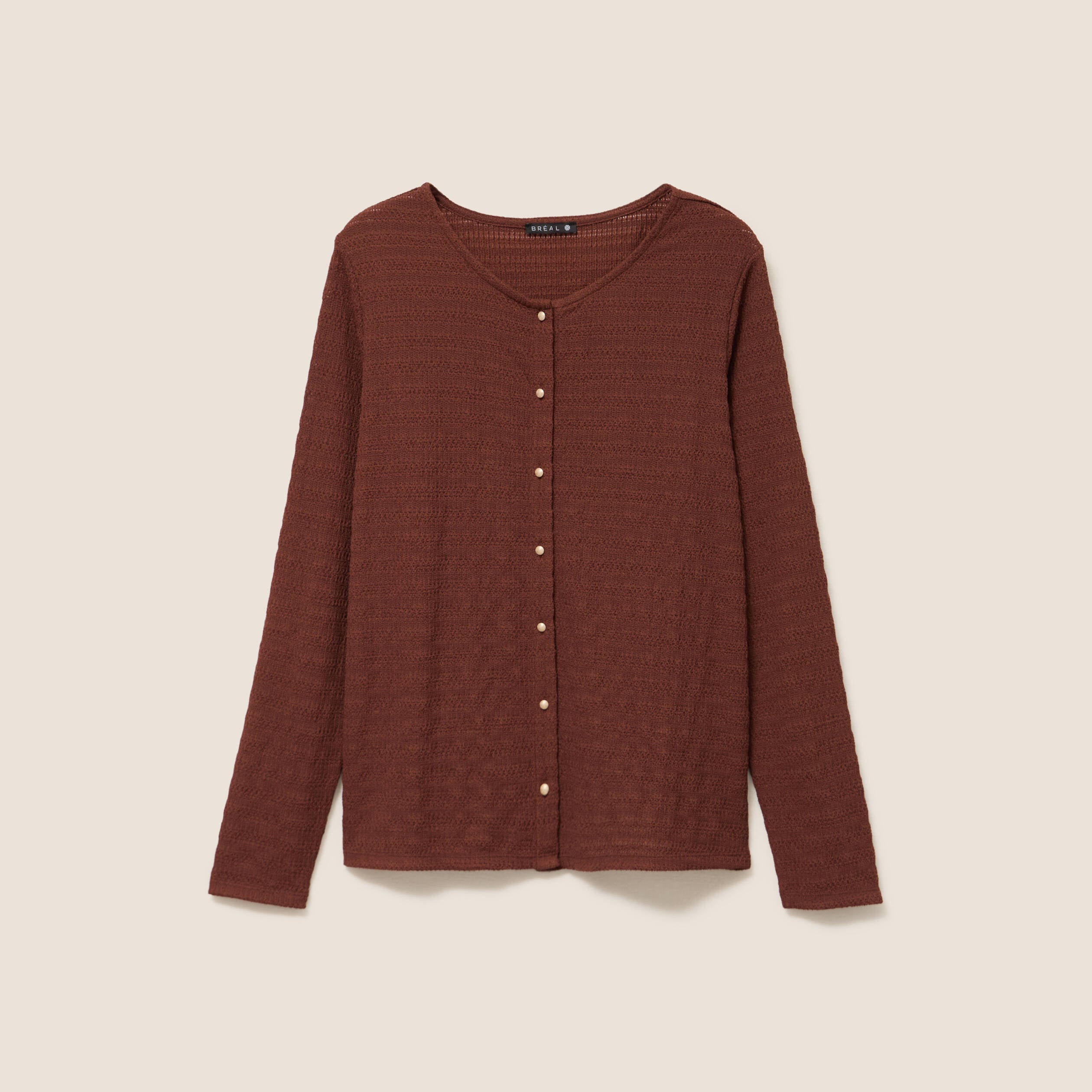 T-shirt manches longues aspect dentelle marron femme