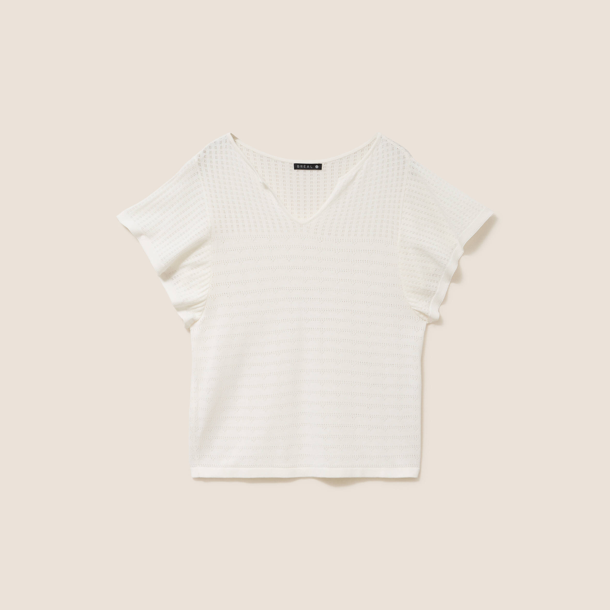 Pull col tunisien manches courtes ecru femme