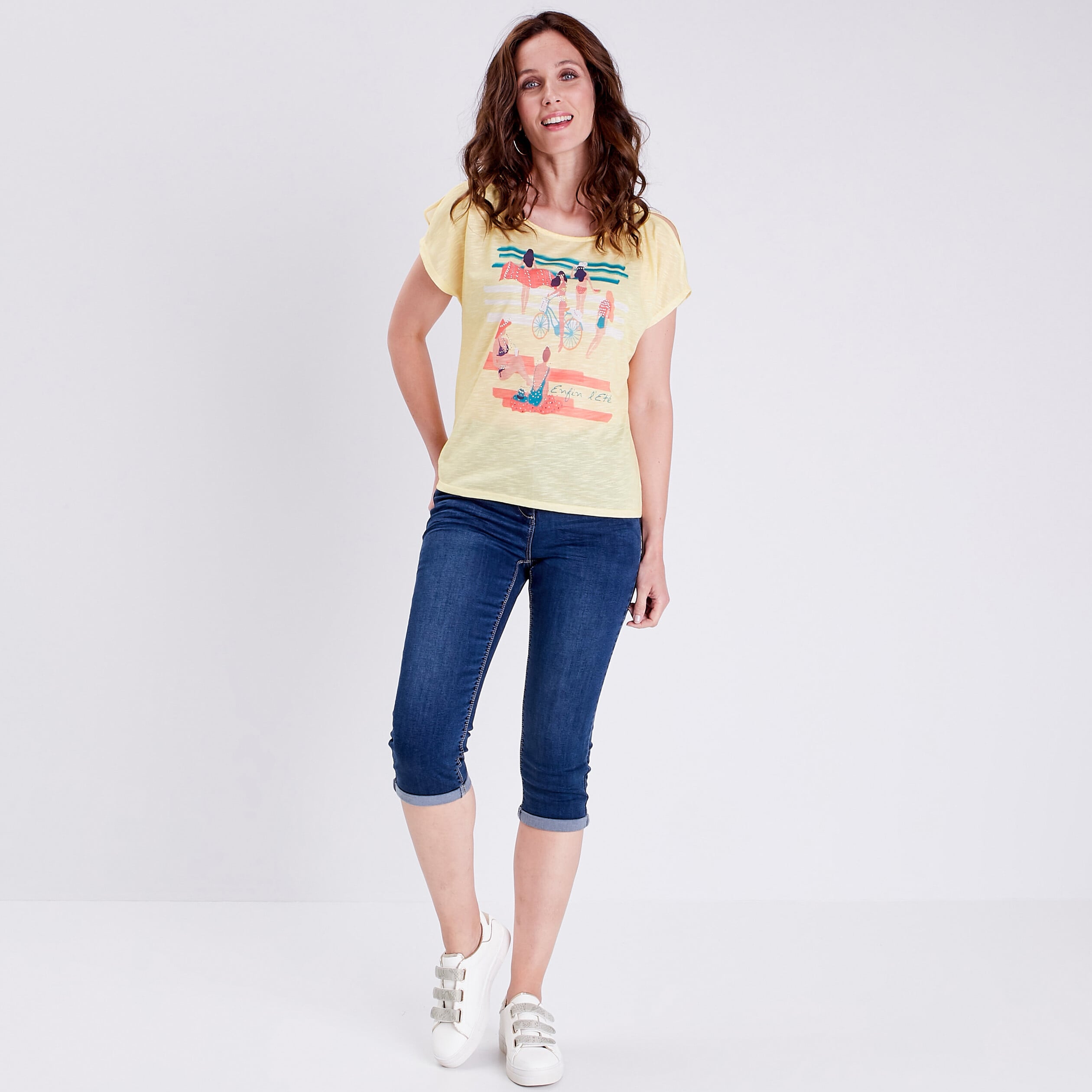 T-shirt manches courtes jaune clair femme