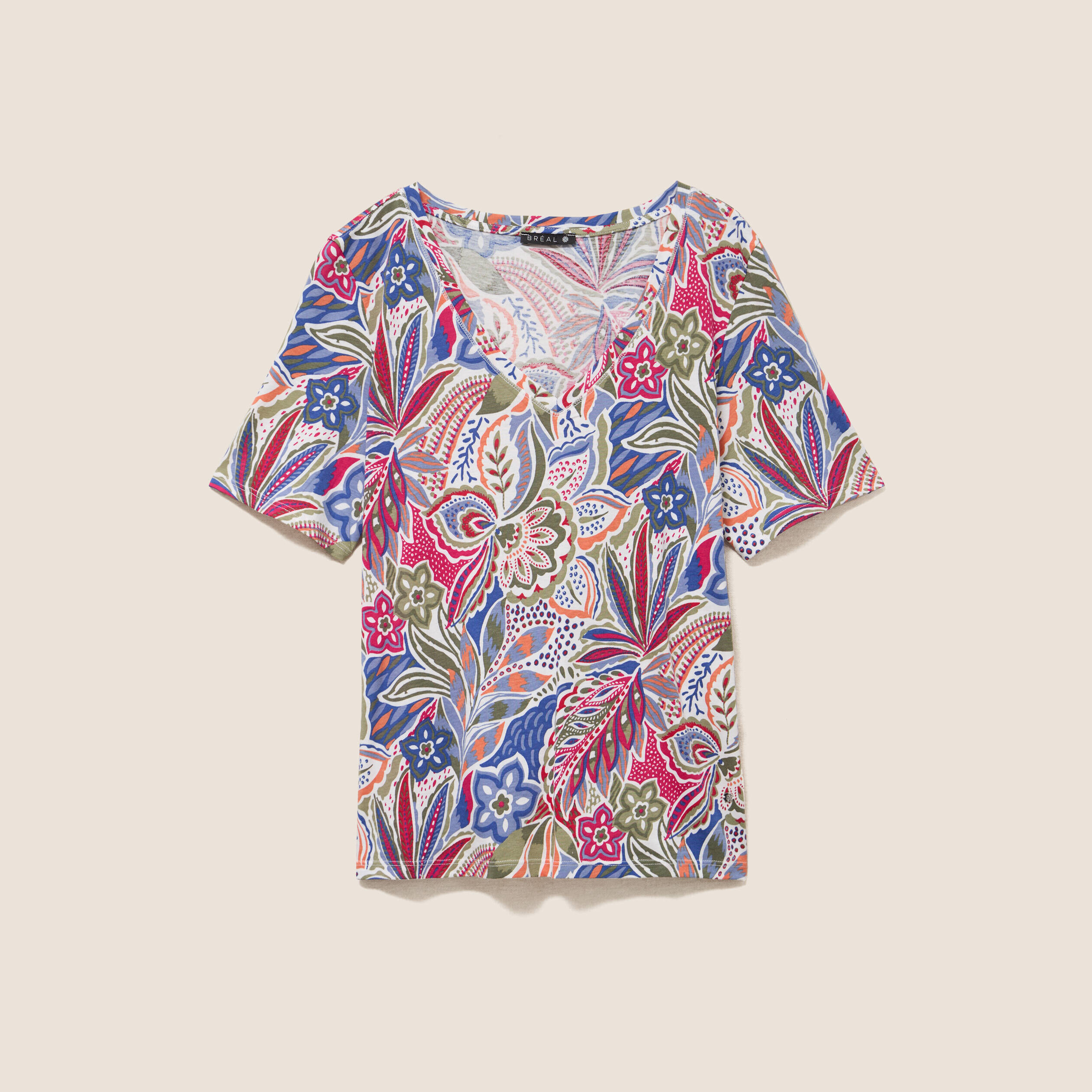 T-shirt col V manches courtes mauve femme