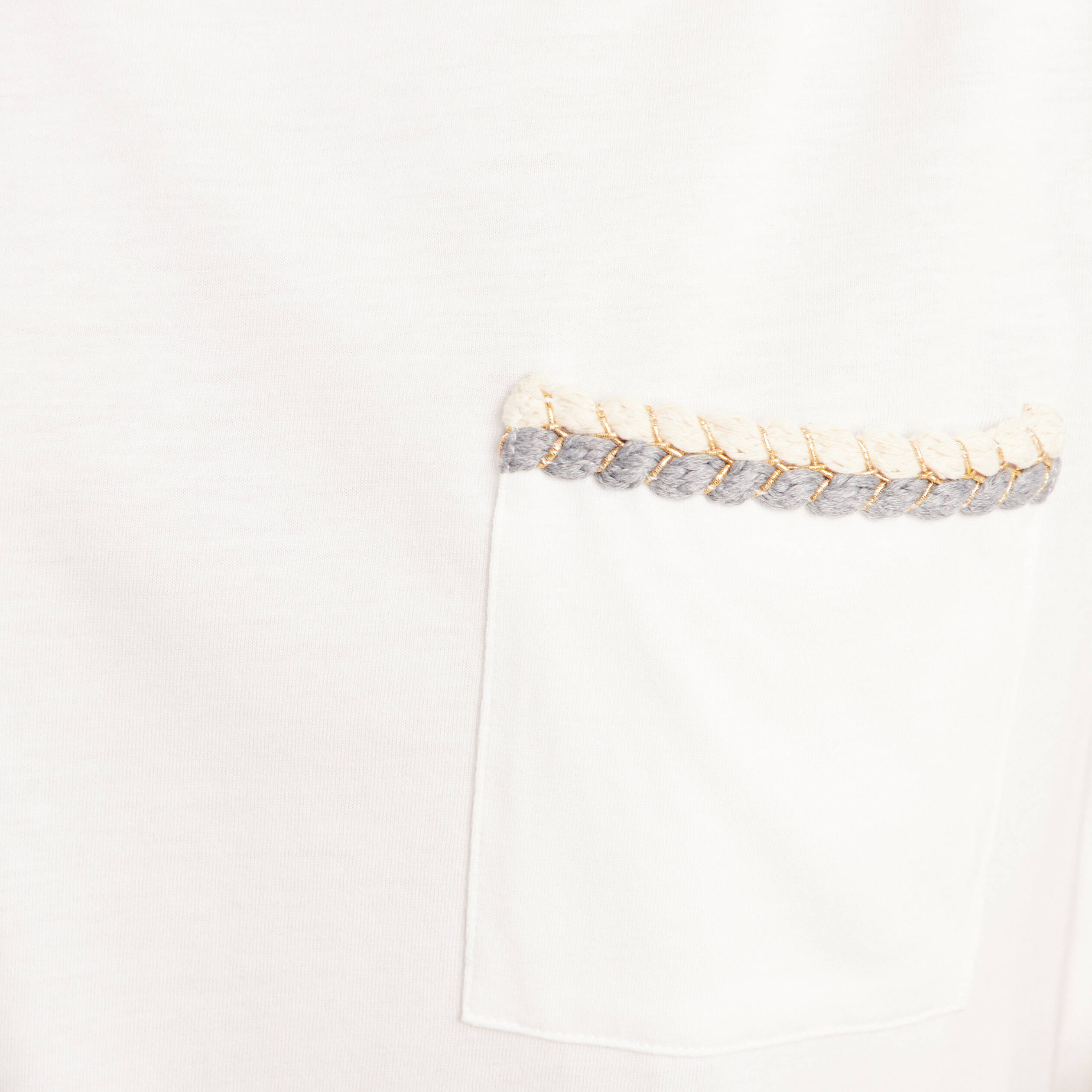 T-shirt col rond manches coudes tressé ecru femme