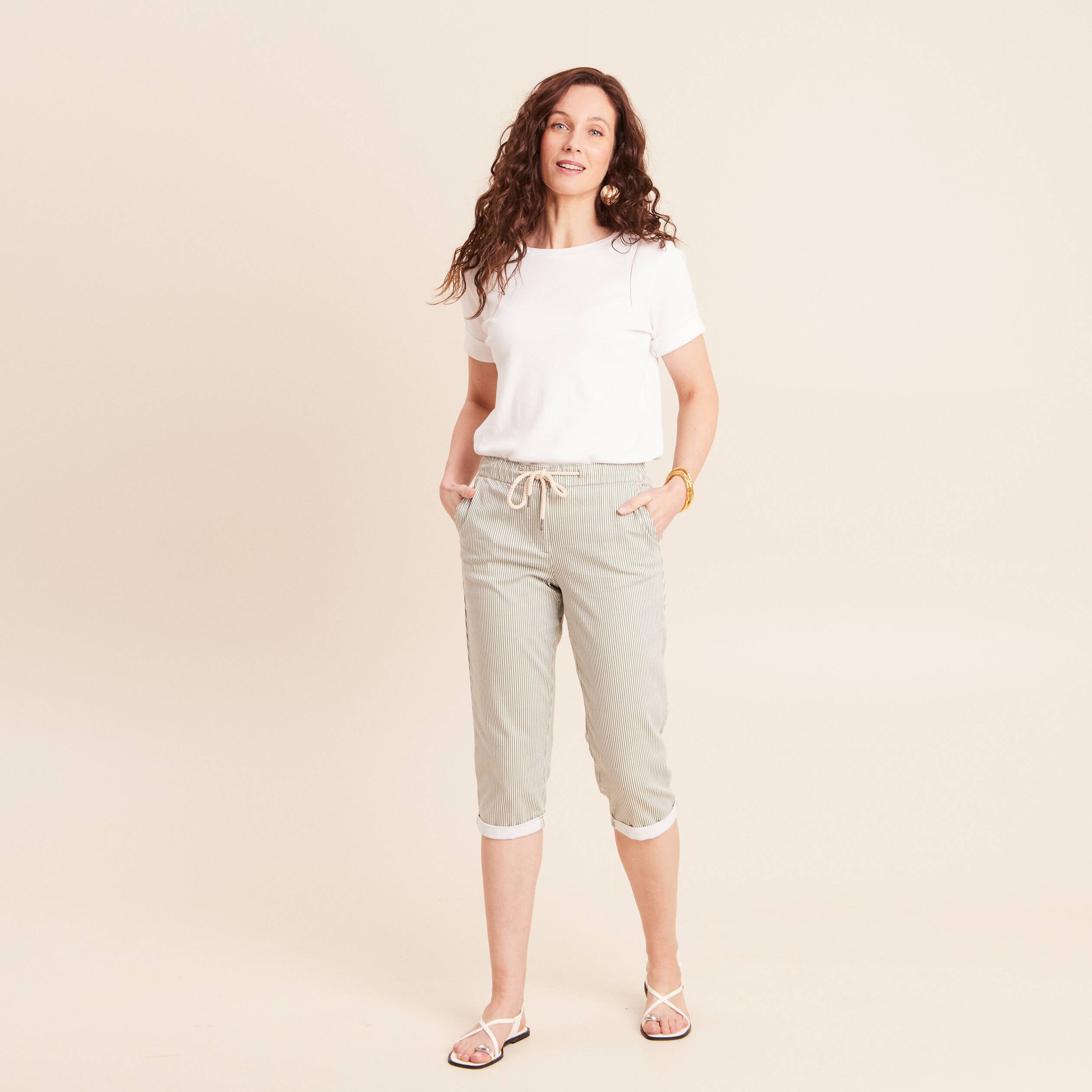 Pantacourt coupe mom large vert femme