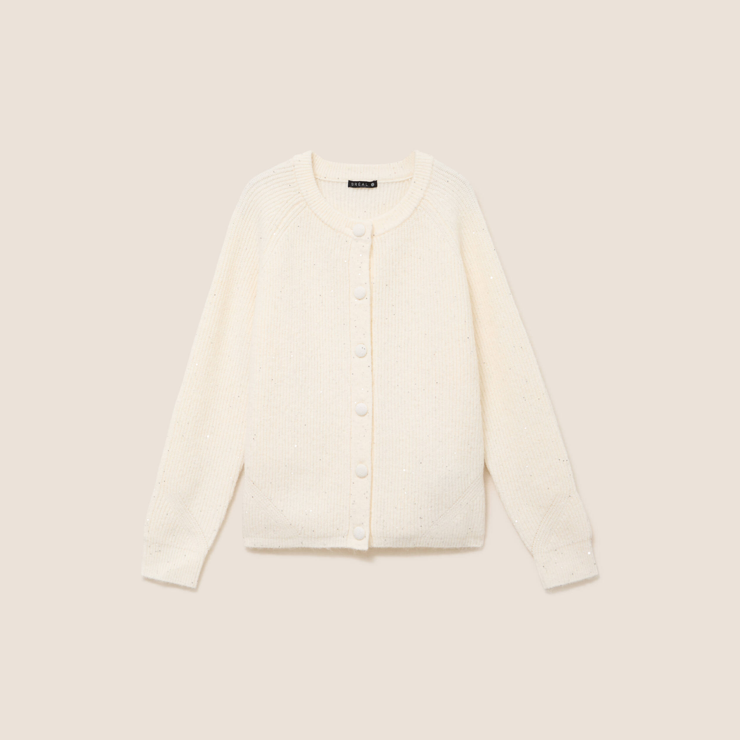 Cardigan col rond &agrave; sequins ecru femme