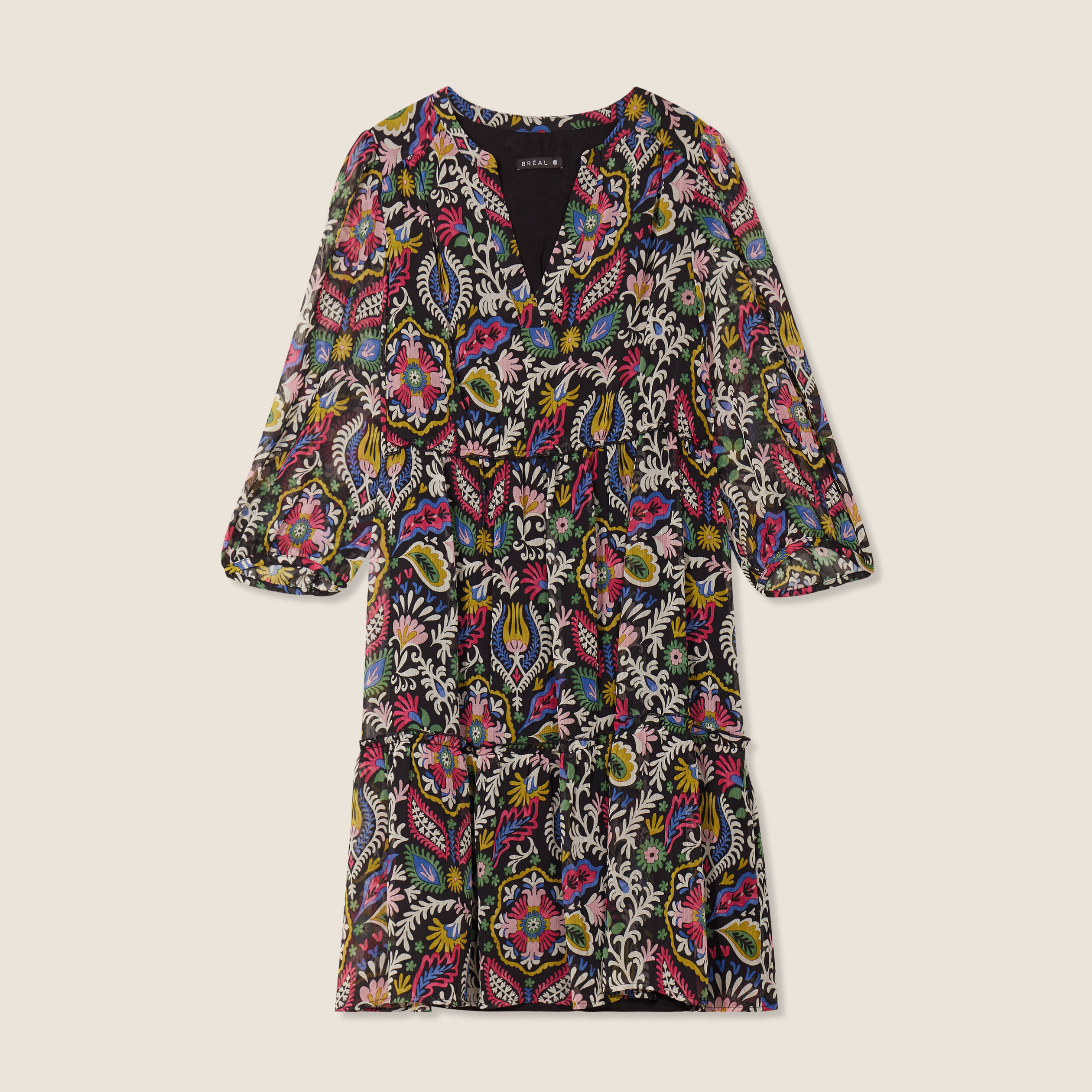 Robe &eacute;vas&eacute;e manches 3/4 noir femme
