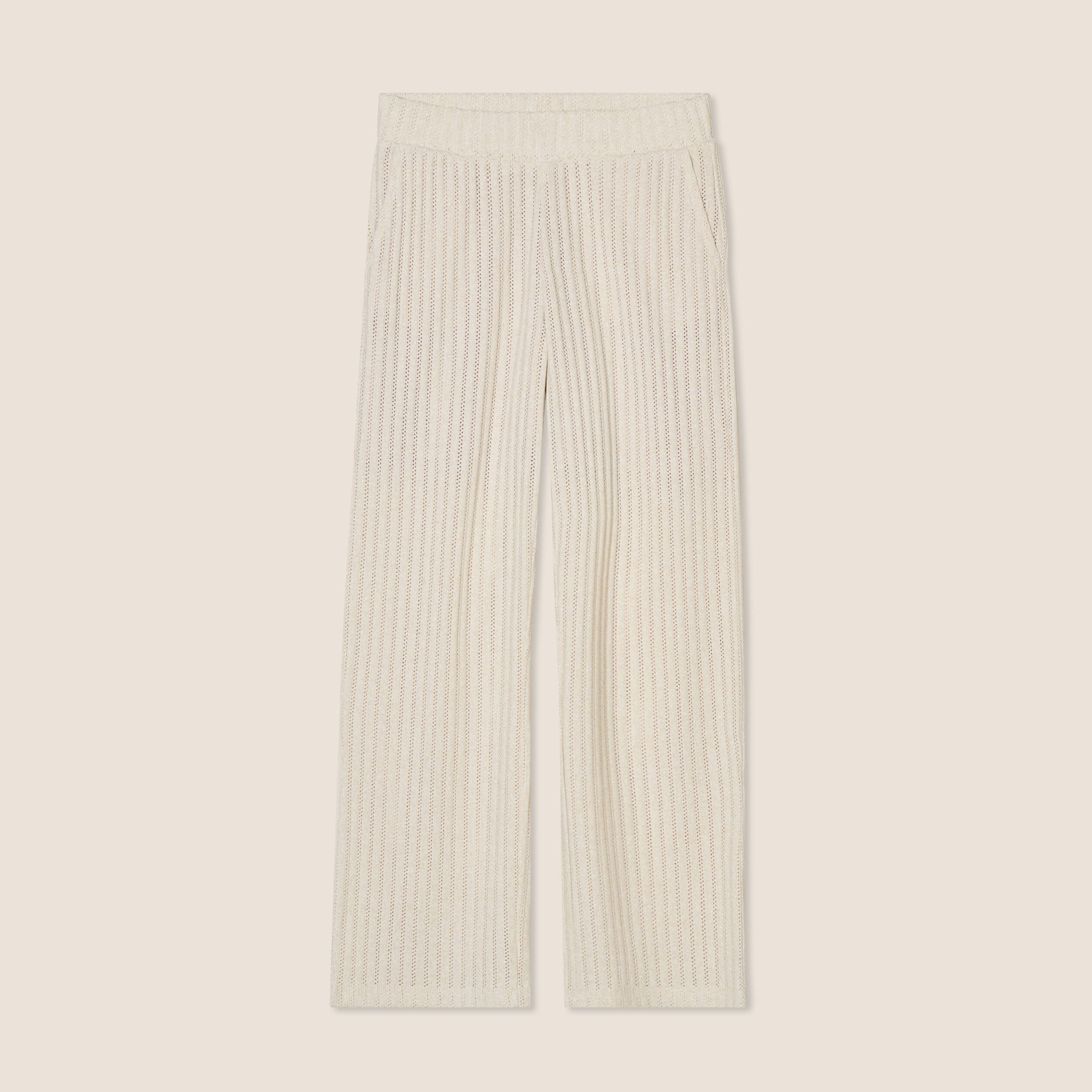 Pantalon maille large ecru femme