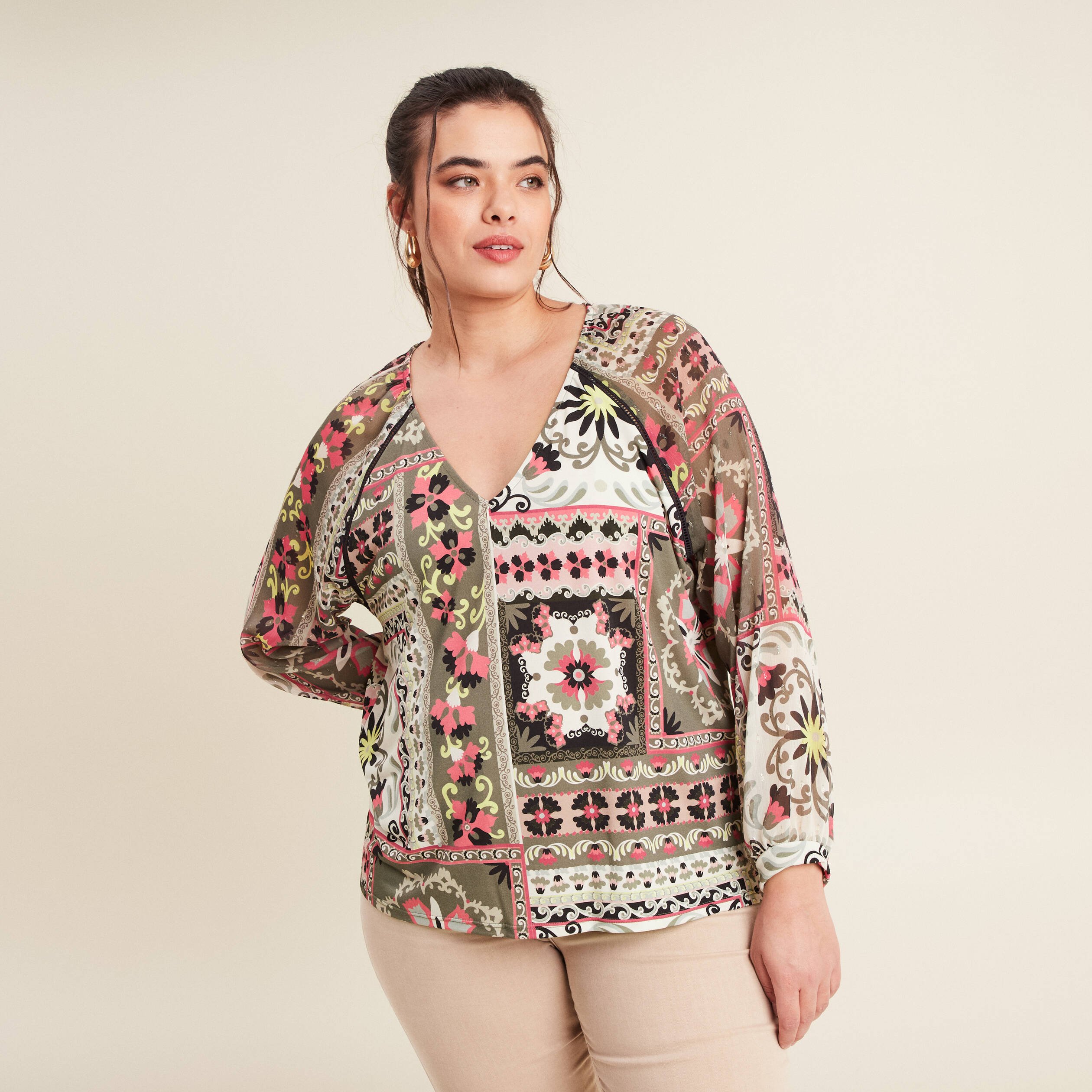t shirt manches 34 multicolore femme T-shirt manches 3/4 multicolore femme