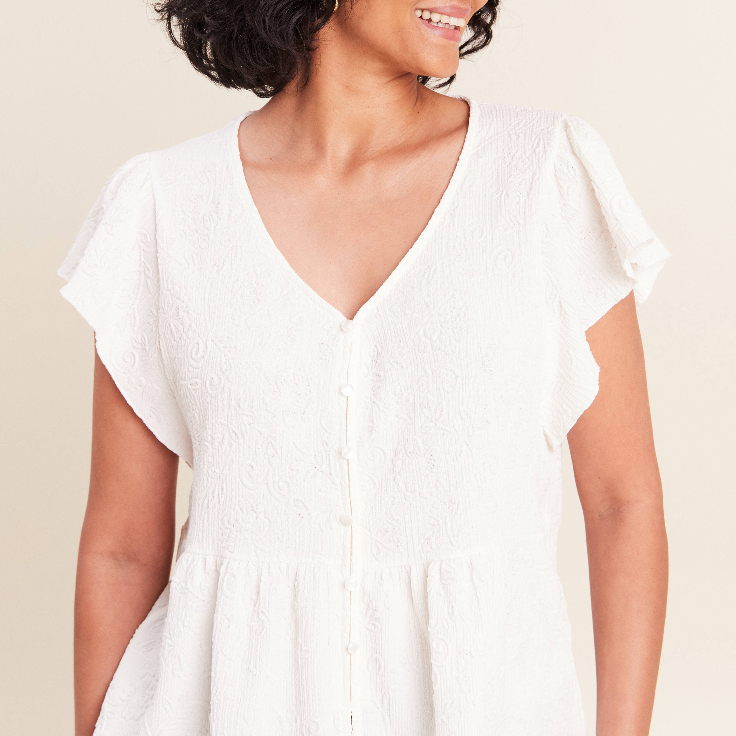 Blouse manches courtes ecru femme