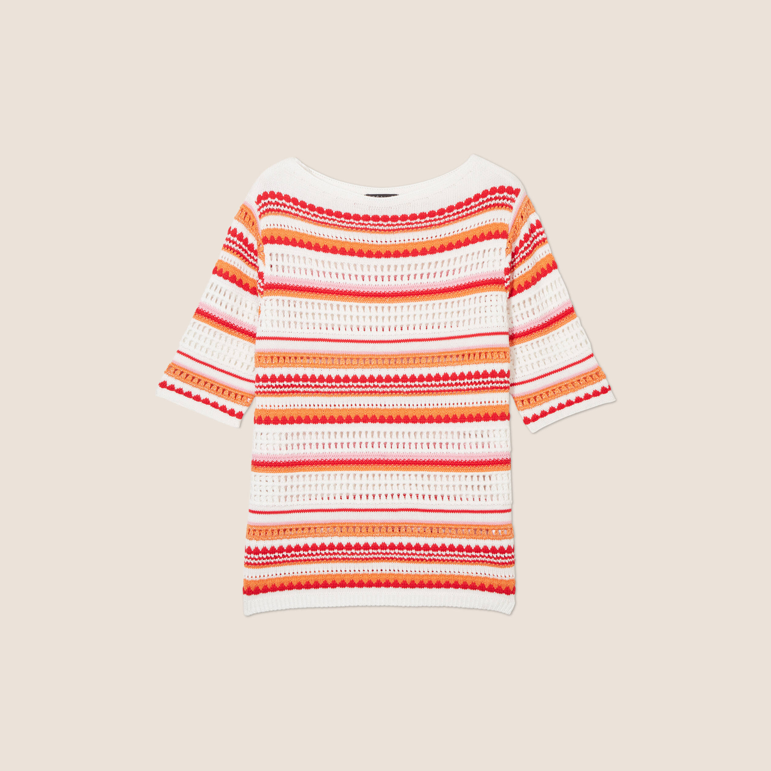 pull manches 34 ajoure orange femme Pull manches 3/4 ajouré orange femme