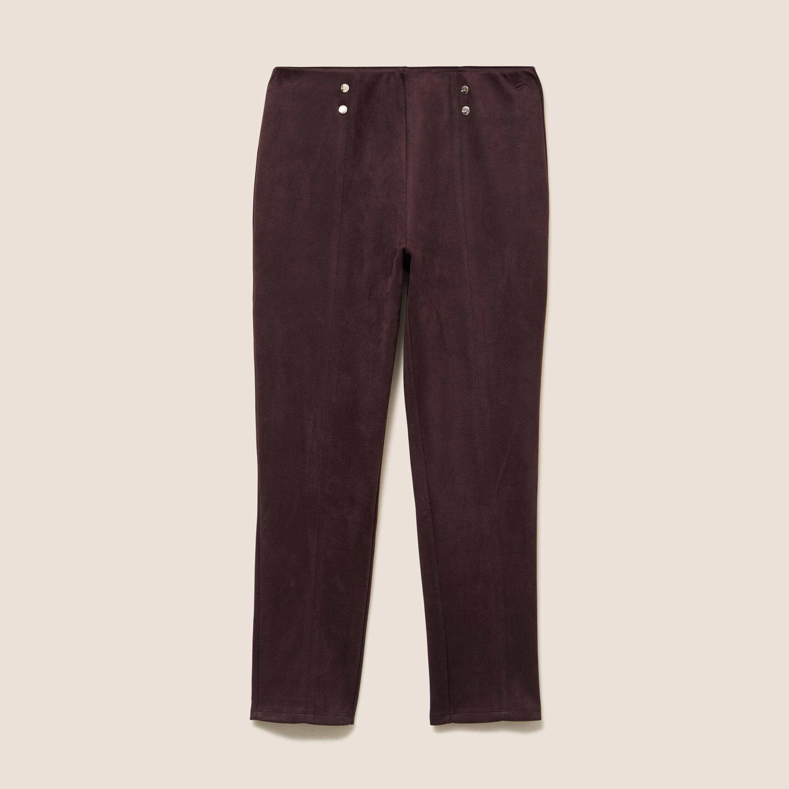 Legging 7/8&egrave;me taille haute aspect daim marron fonc&eacute; femme