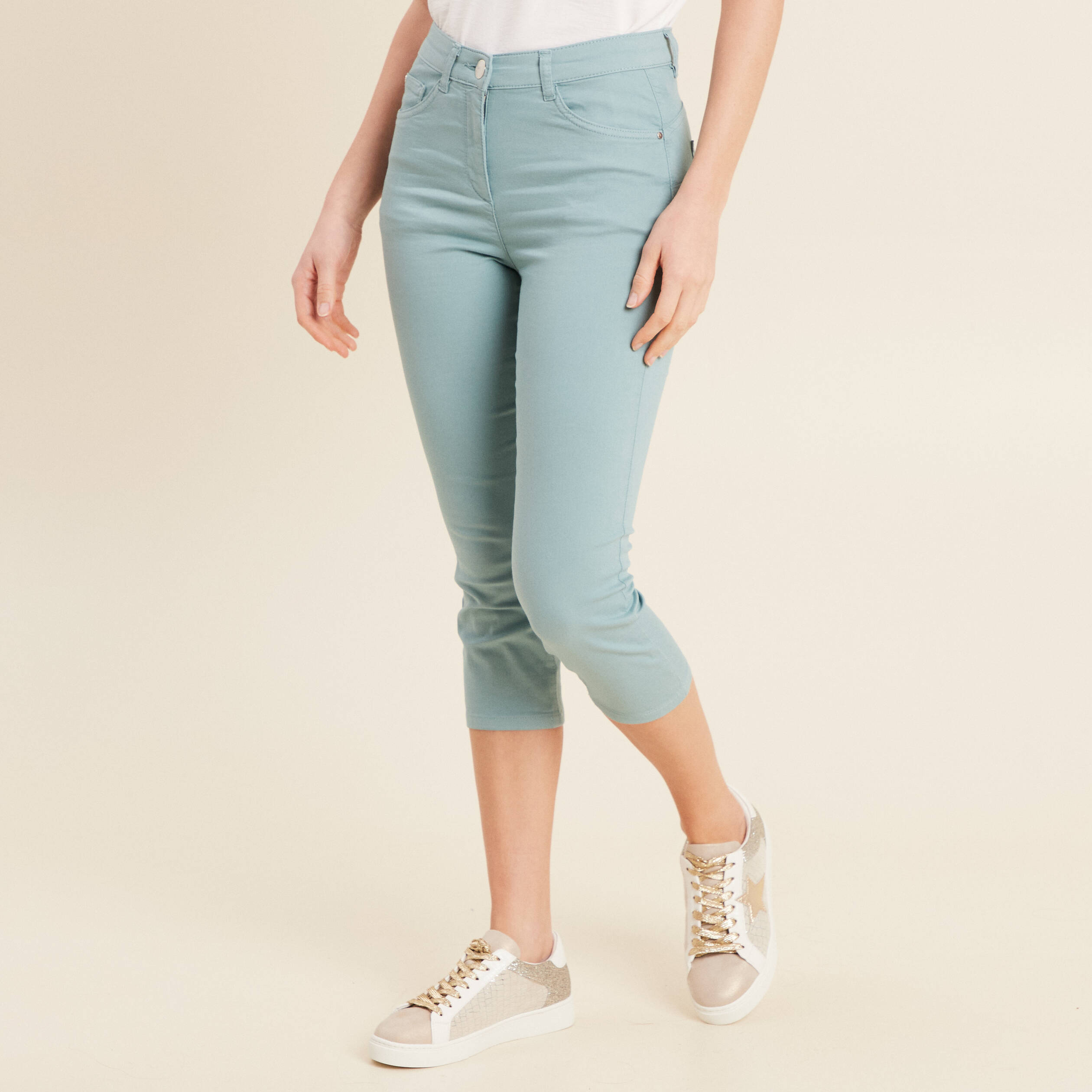 pantacourt droit taille standard bleu canard femme Pantacourt droit taille standard bleu canard femme