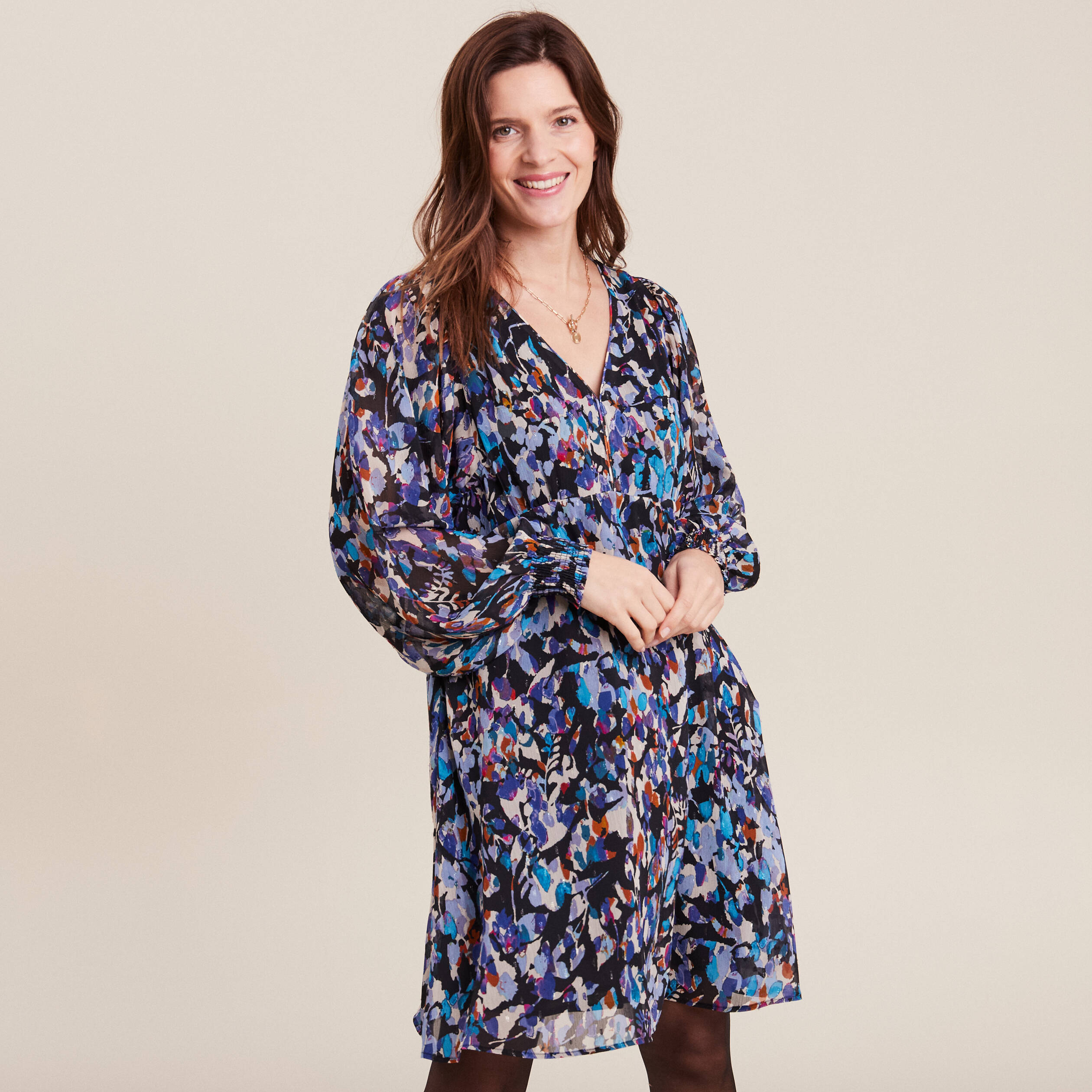 robe evasee manches longues bleu femme Robe évasée manches longues bleu femme