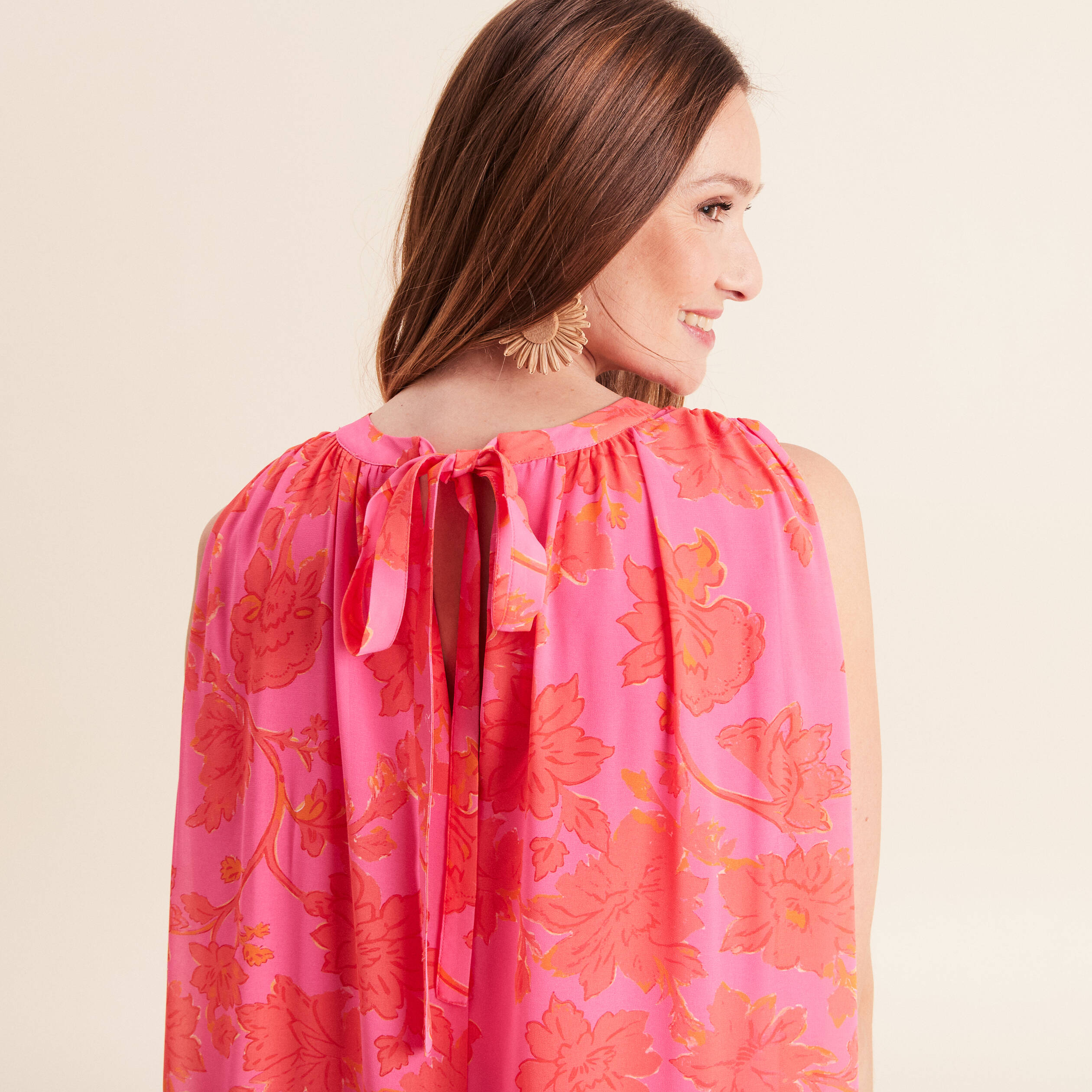 Robe ample courte sans manches doubl&eacute;e rose femme