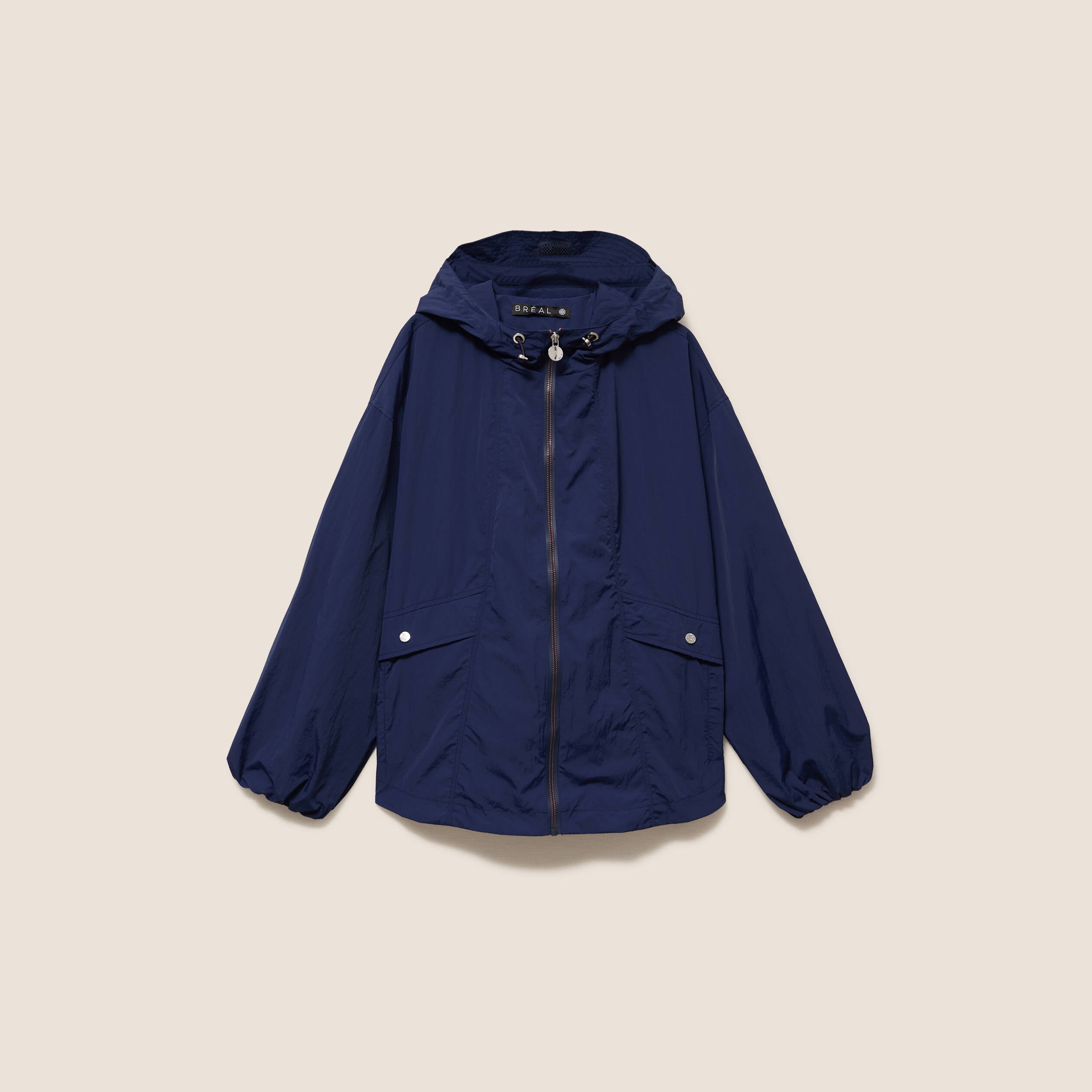 Parka ample doubl&eacute;e avec capuche bleu marine femme
