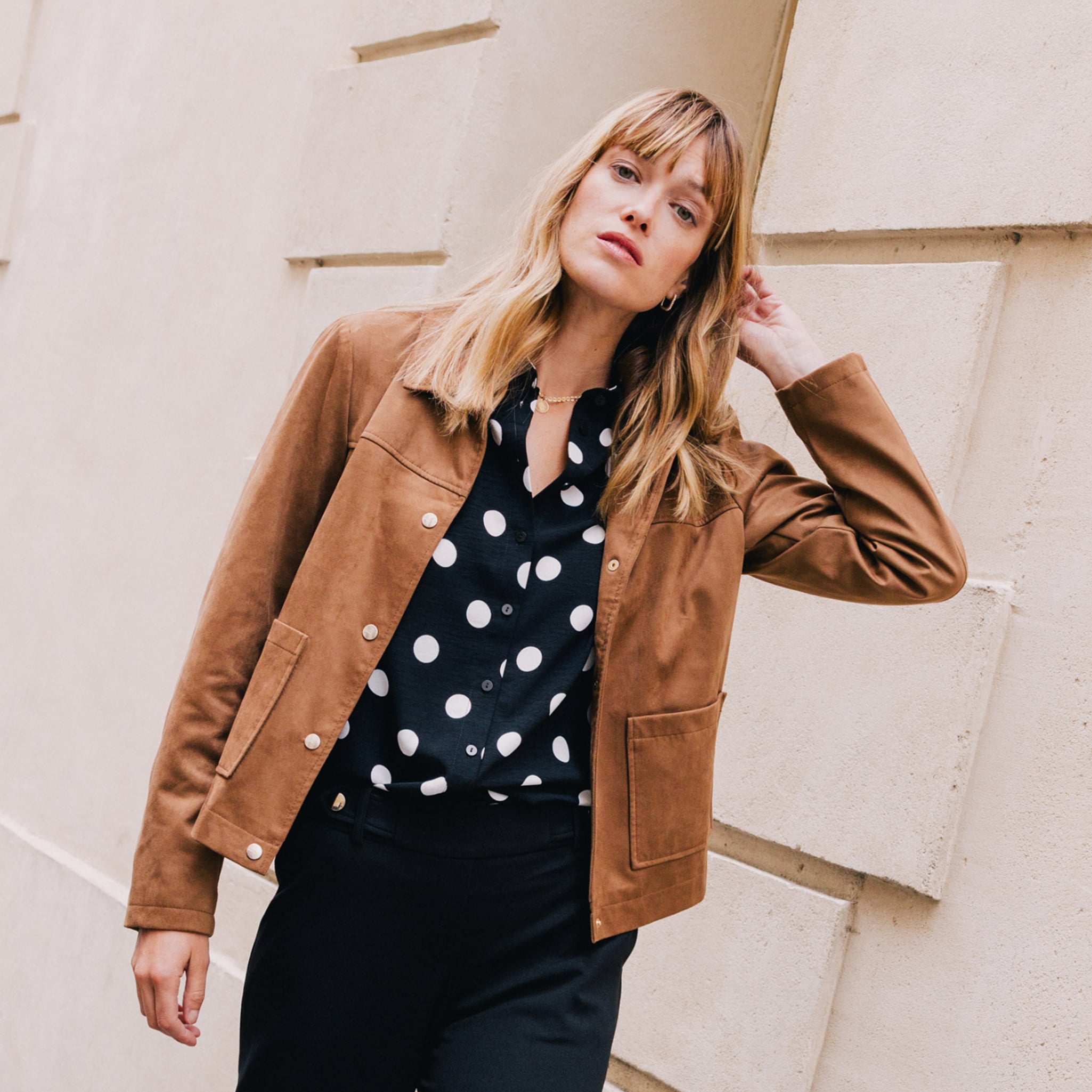 Veste courte doubl&eacute;e marron fonc&eacute; femme