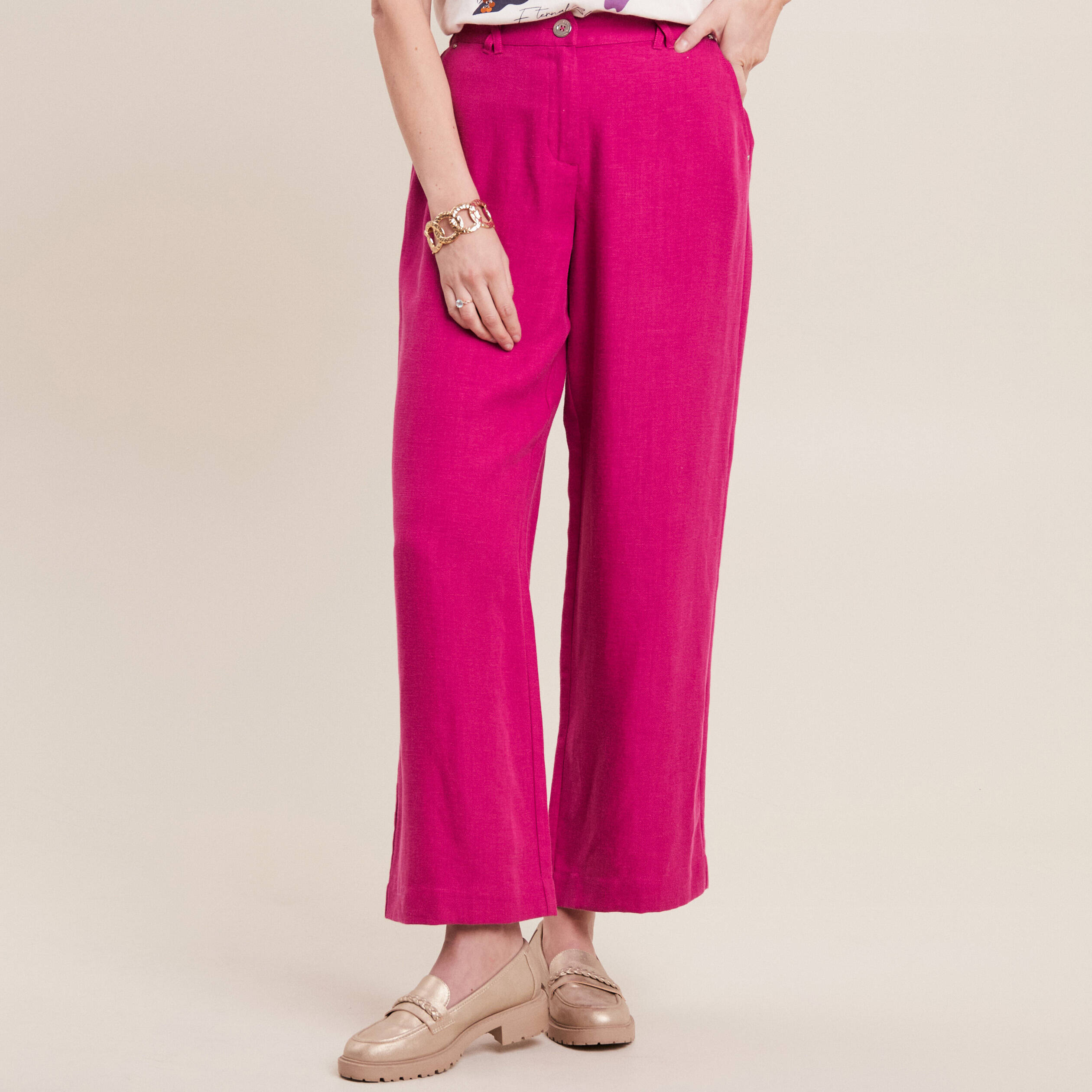 pantalon large fluide rose fushia femme Pantalon large fluide rose fushia femme