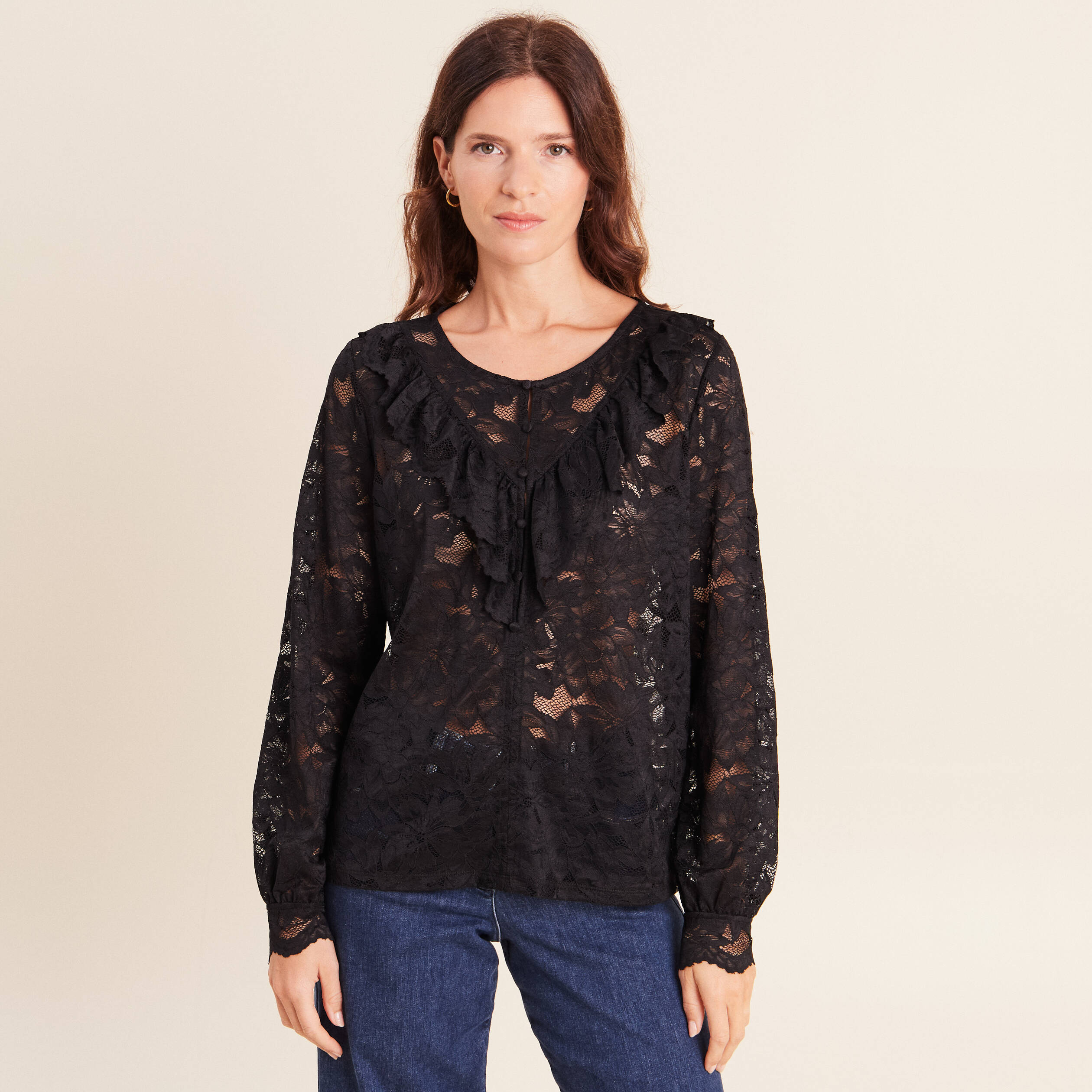 Blouse en dentelle noir femme