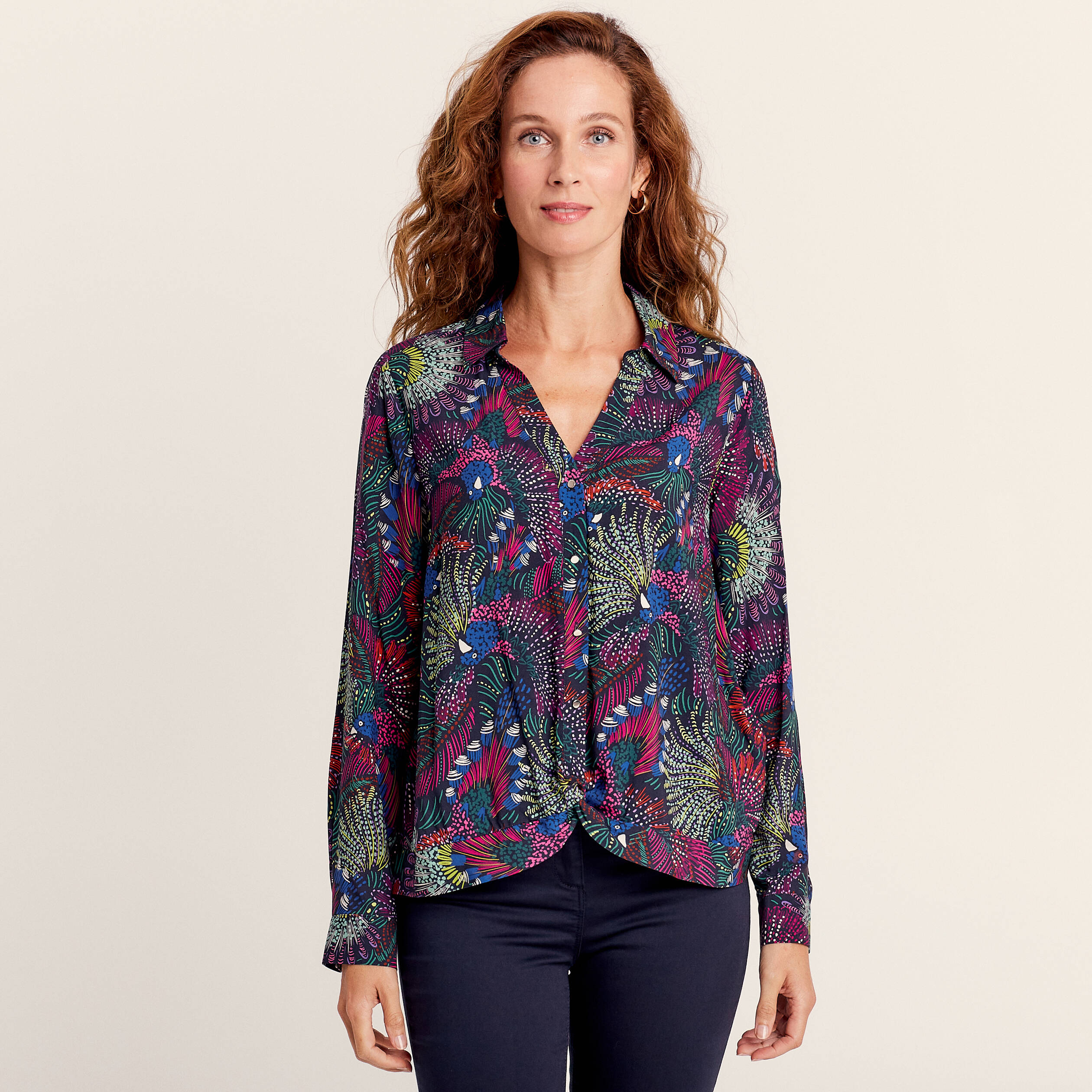 Chemise manches longues multicolore femme