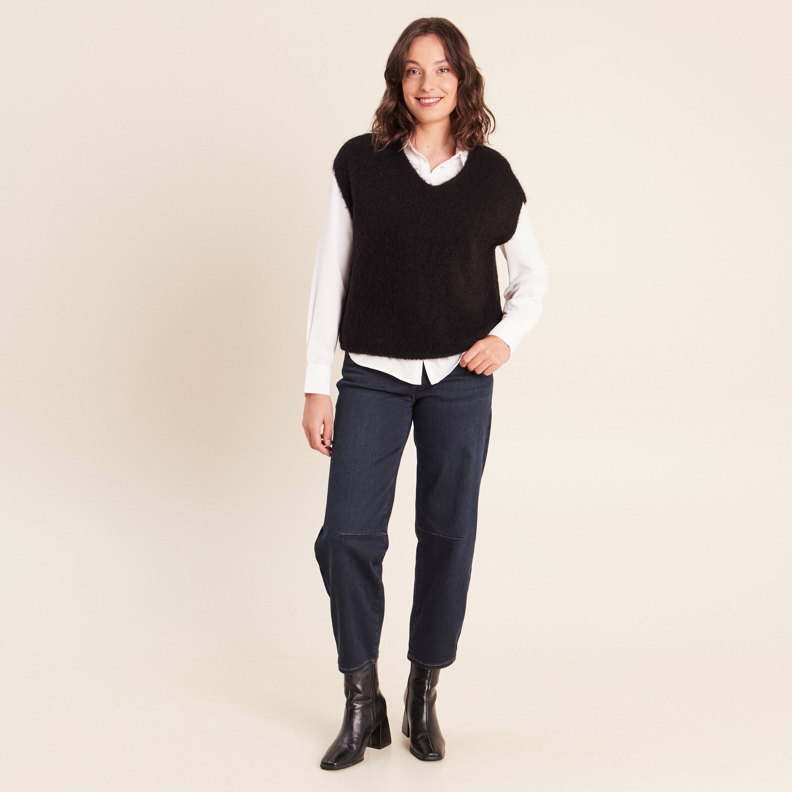 Pull sans manches noir femme