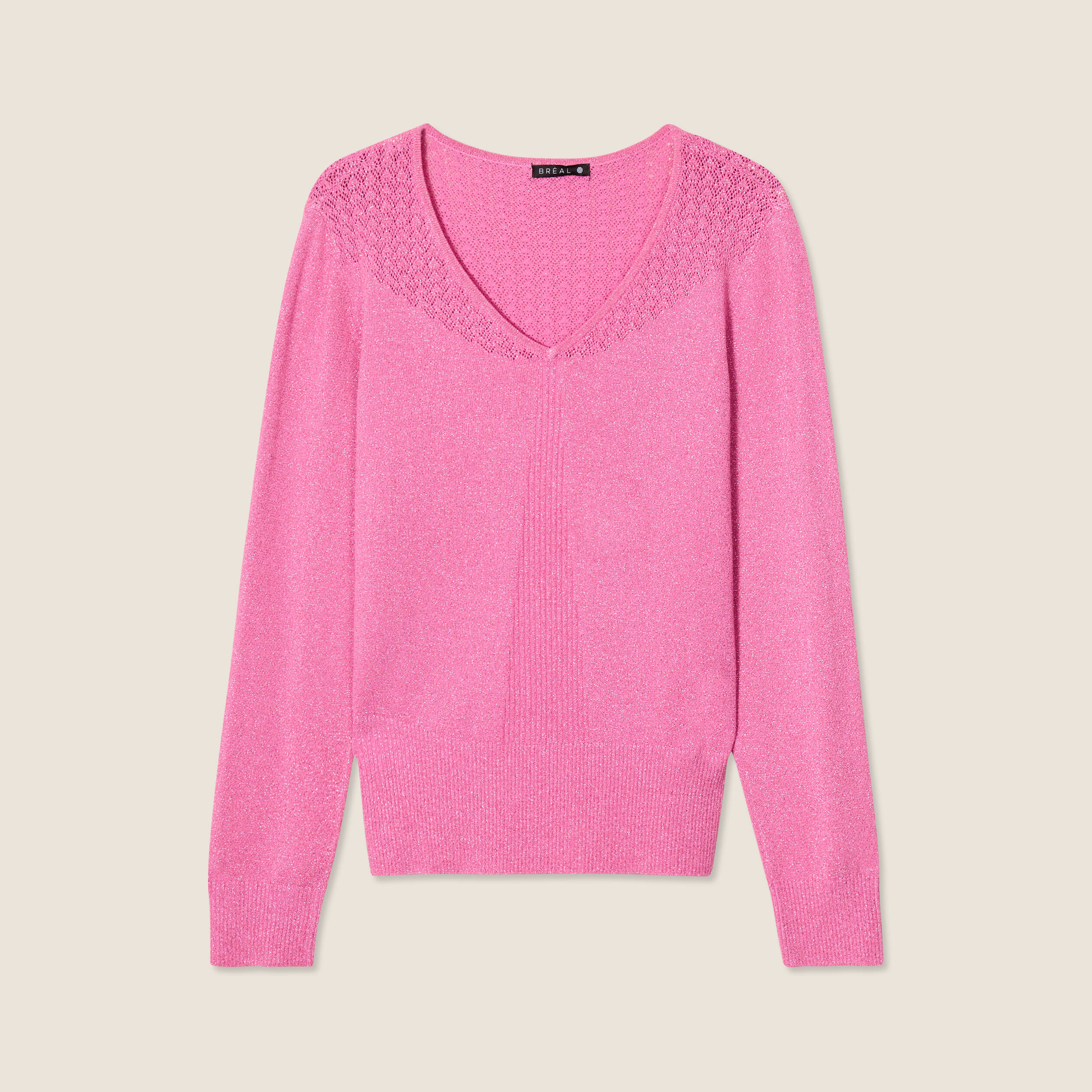 pull manches longues col en v rose femme Pull manches longues col en V rose femme