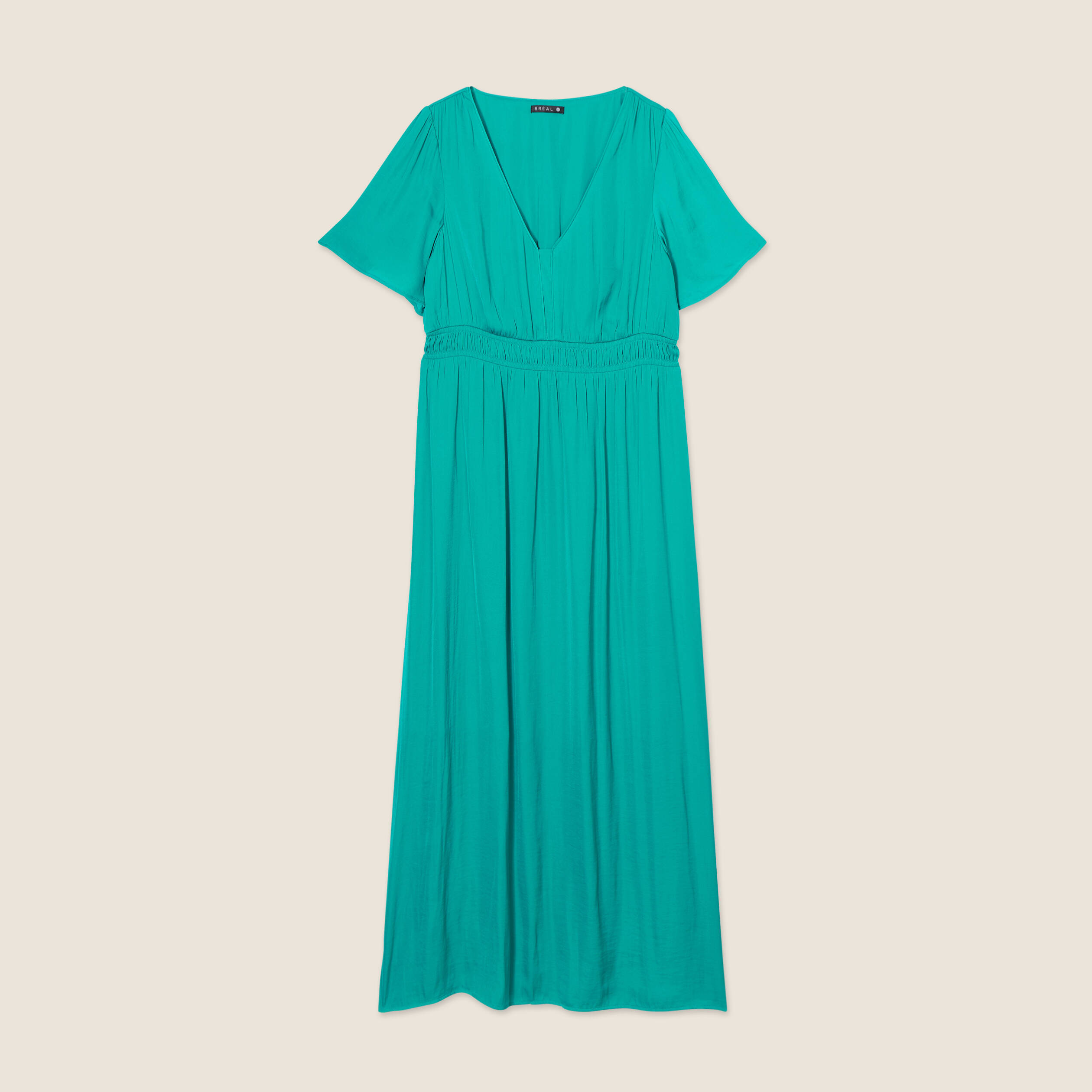 Evas Robe Verte Satin Robe Longue évasée Satin Bleu Turquoise