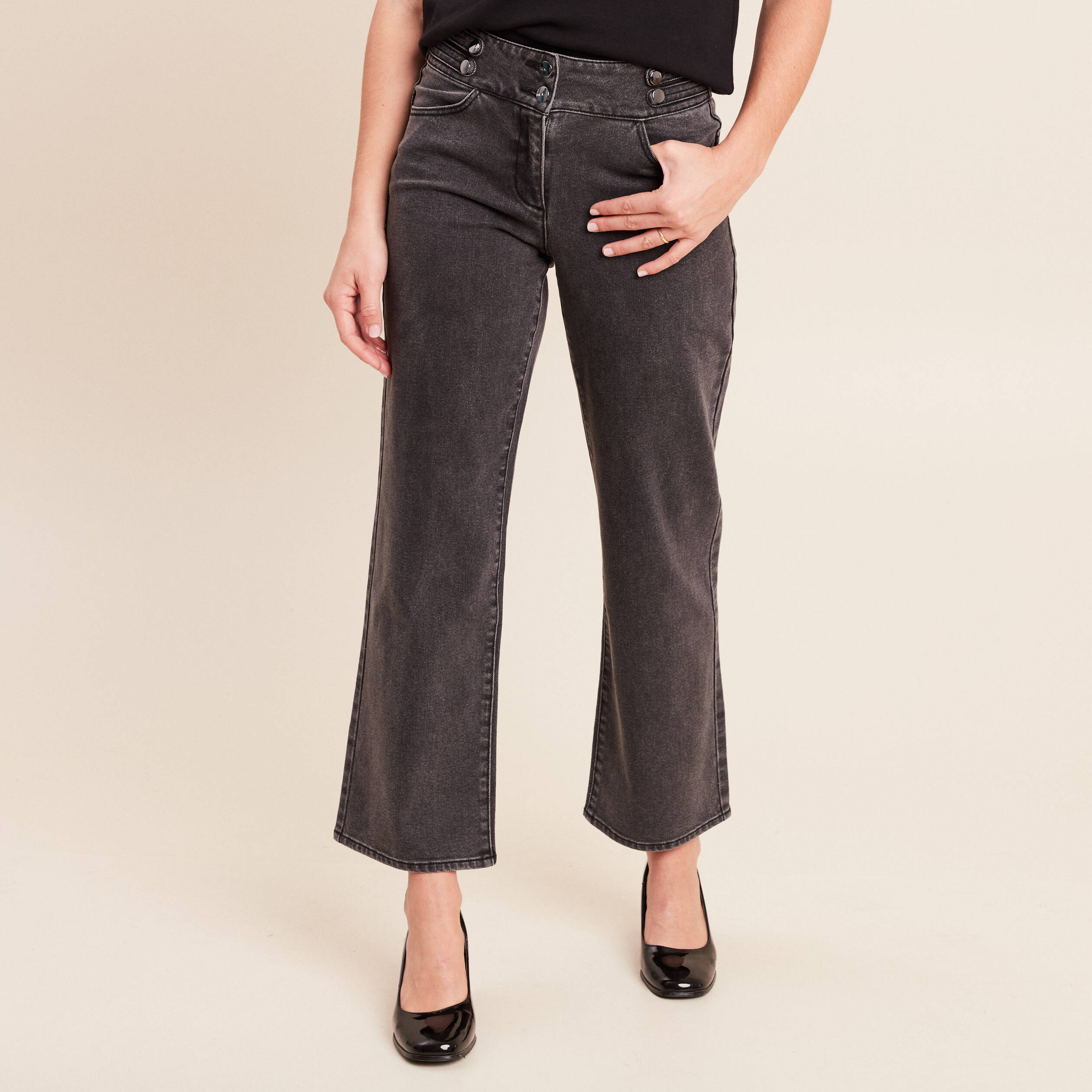 Jean large 7/8&egrave;me denim gris femme
