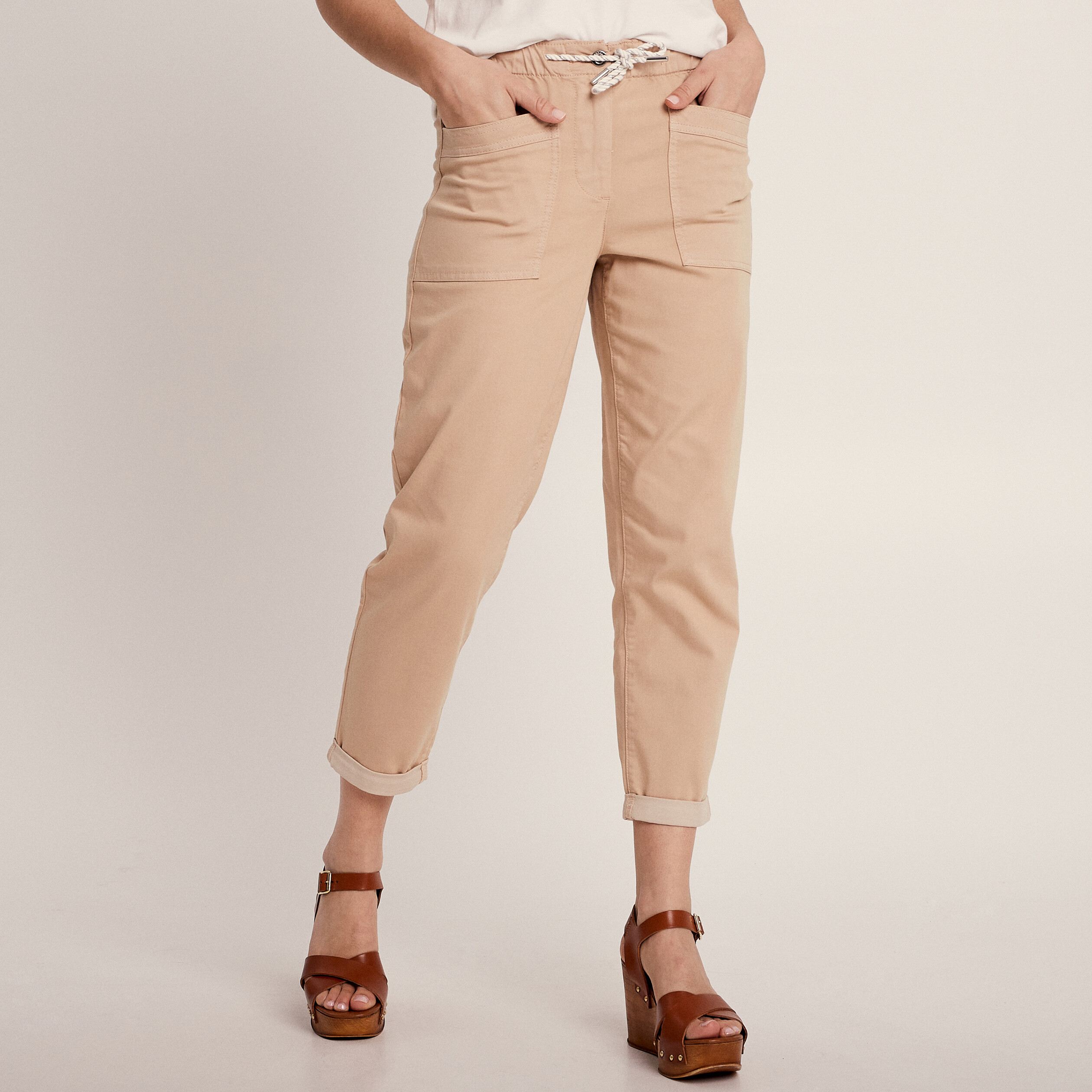 Pantalon flou à coulisse sable femme
